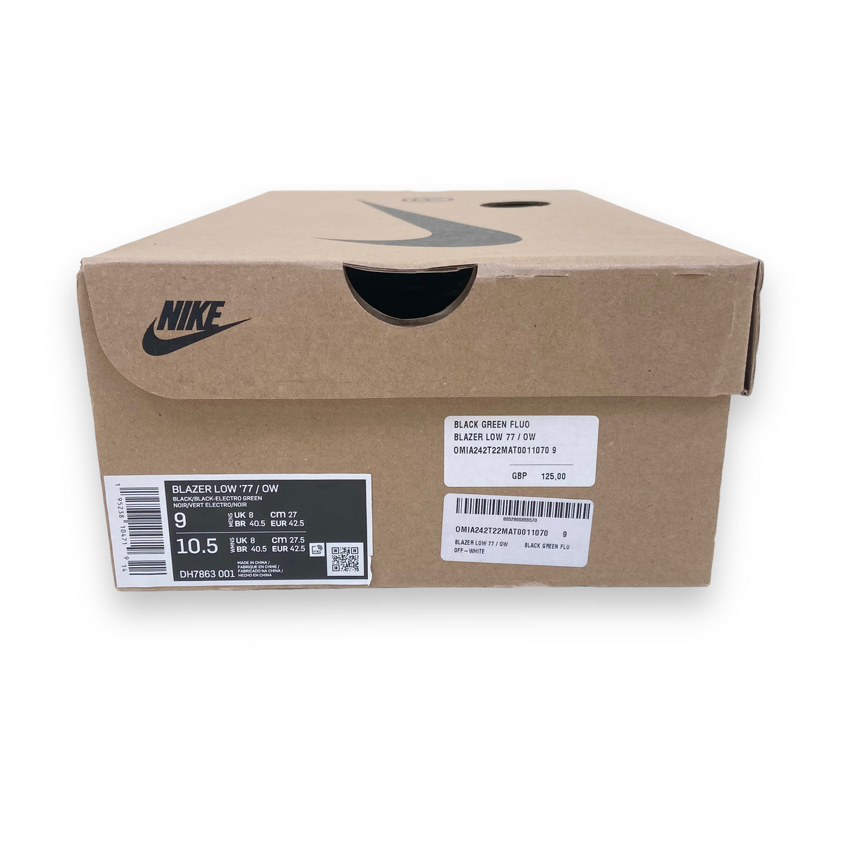 NIKE BLAZER LOW X OFF-WHITE ‘77 SNEAKERS BLACK ELECTRO GREEN UK8