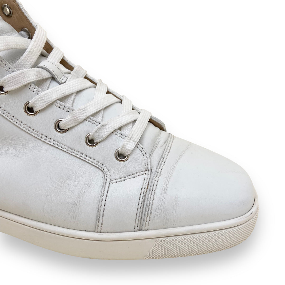CHRISTIAN LOUBOUTIN LOUIS HIGH TOP LEATHER SNEAKERS WHITE UK10.5