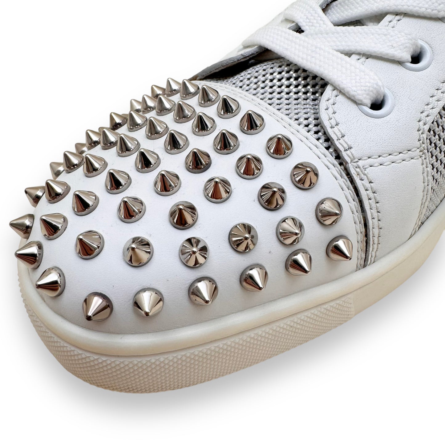 CHRISTIAN LOUBOUTIN SEAVASTE MESH SPIKE SNEAKERS WHITE UK11