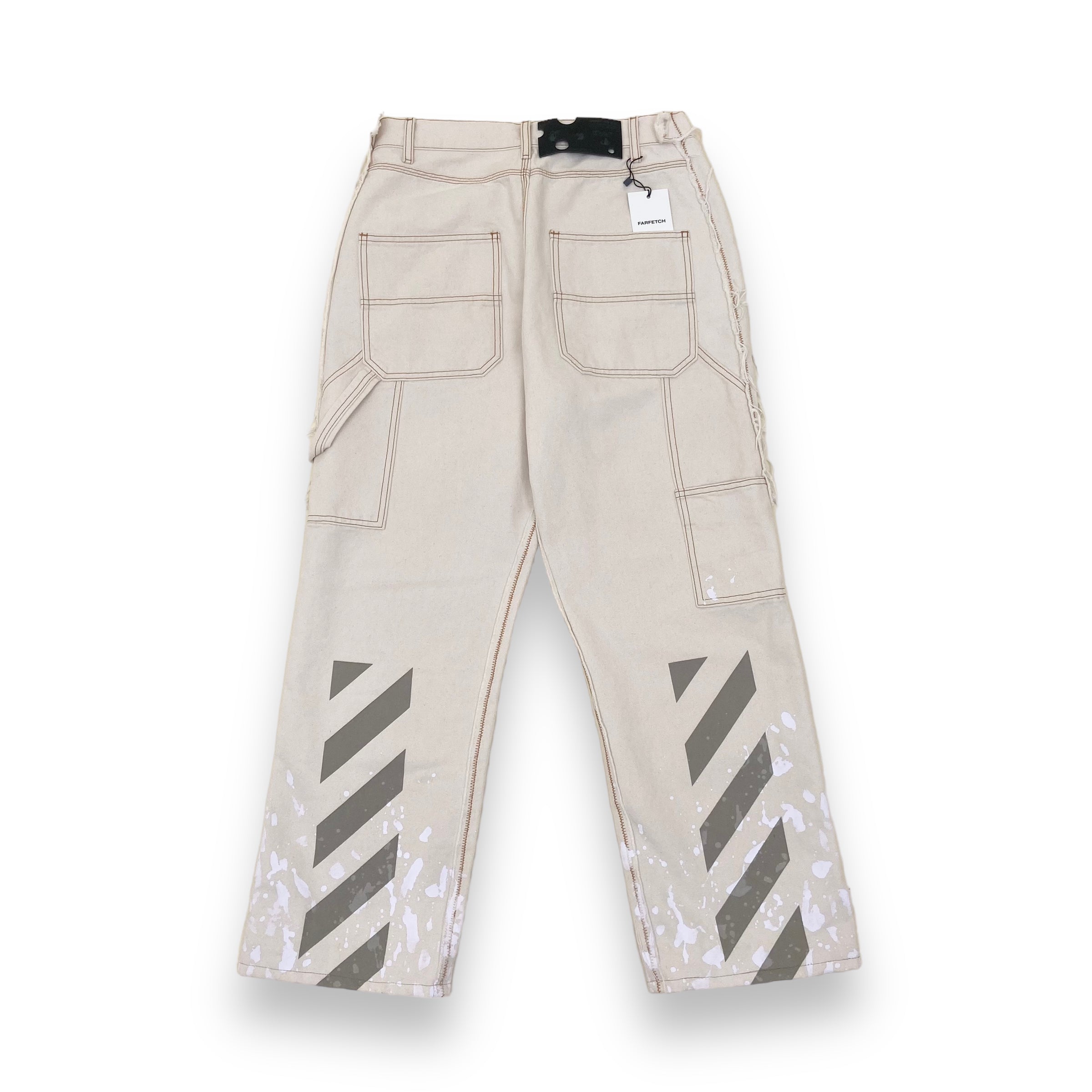 OFF-WHITE DISTRESSED PAINT SPLATTER CARPENTER TROUSERS 31W