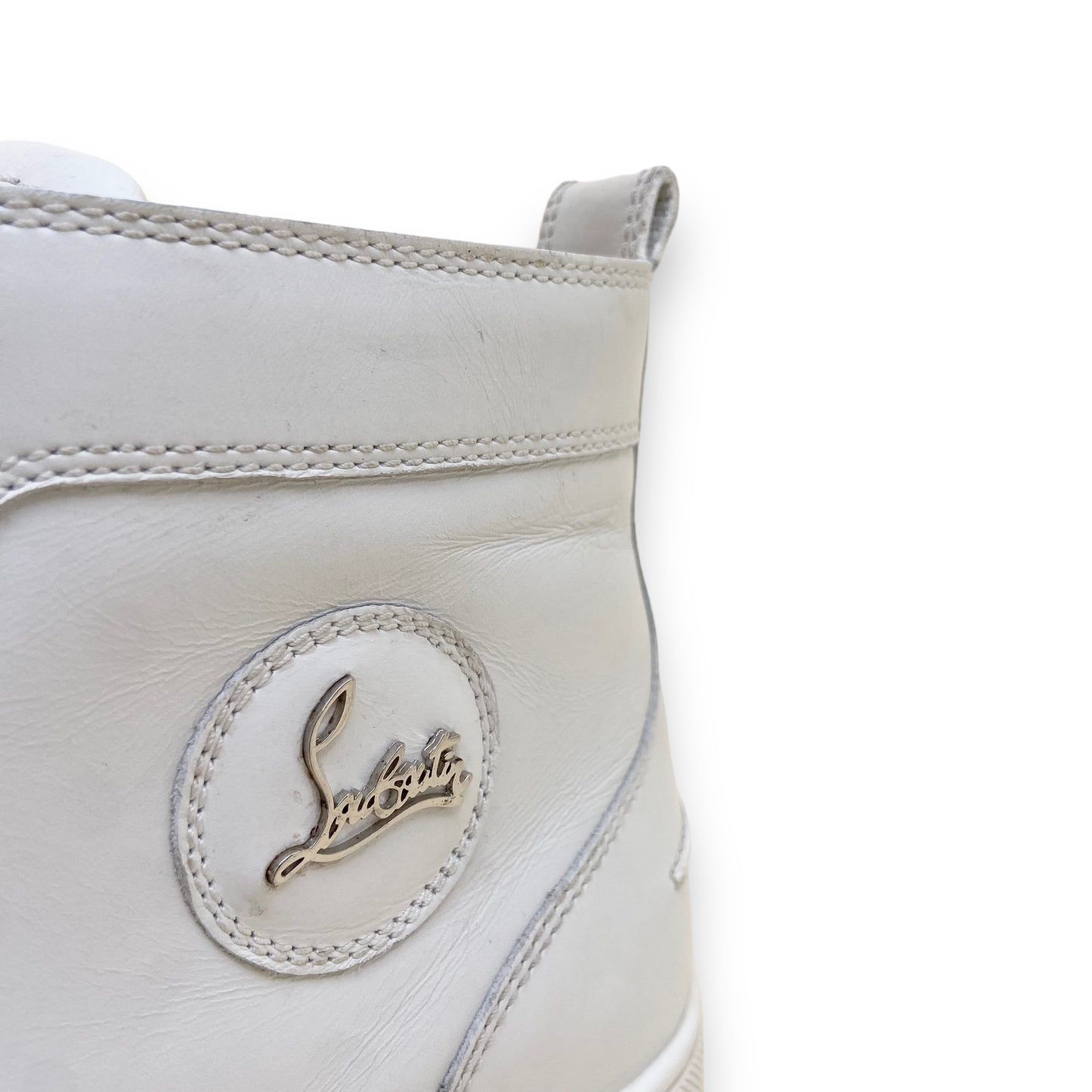 CHRISTIAN LOUBOUTIN LOUIS HIGH TOP LEATHER SNEAKERS WHITE UK10.5