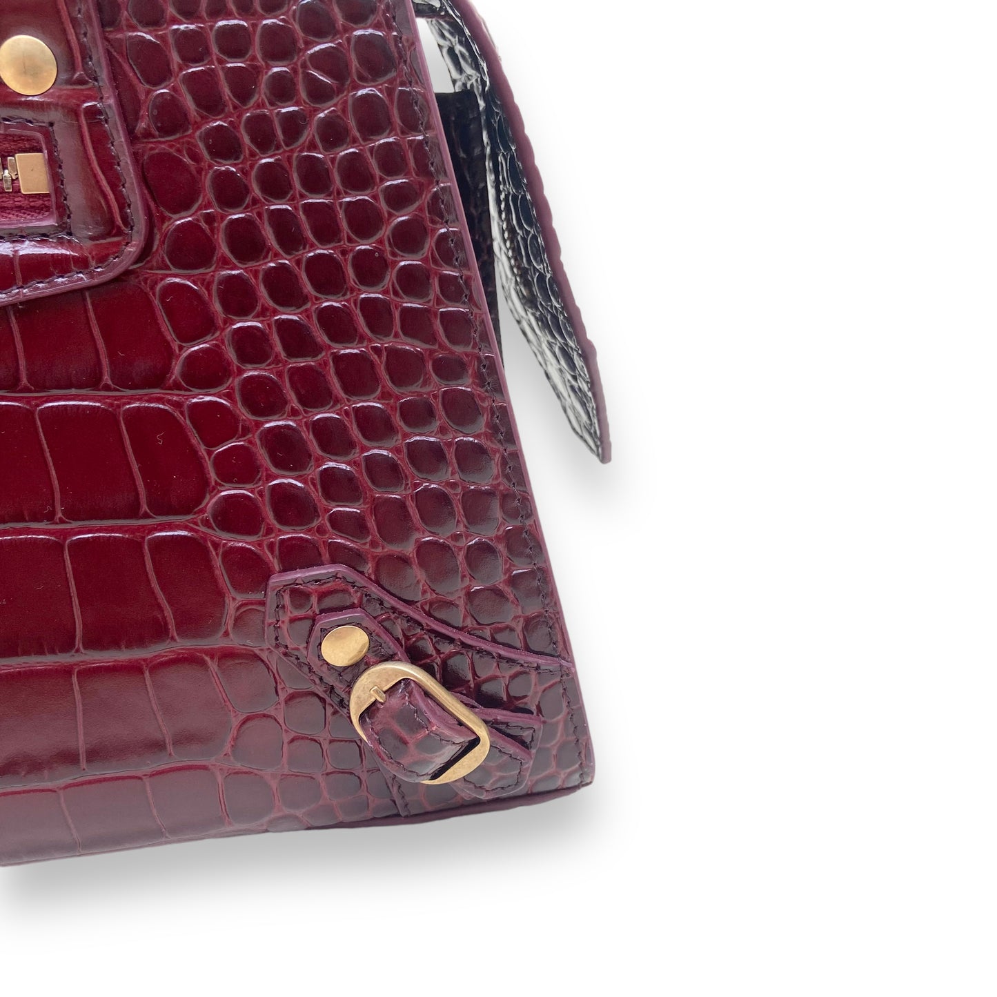 BALENCIAGA CLASSIC CITY CROC EMBOSSED LEATHER BAG BURGUNDY LARGE