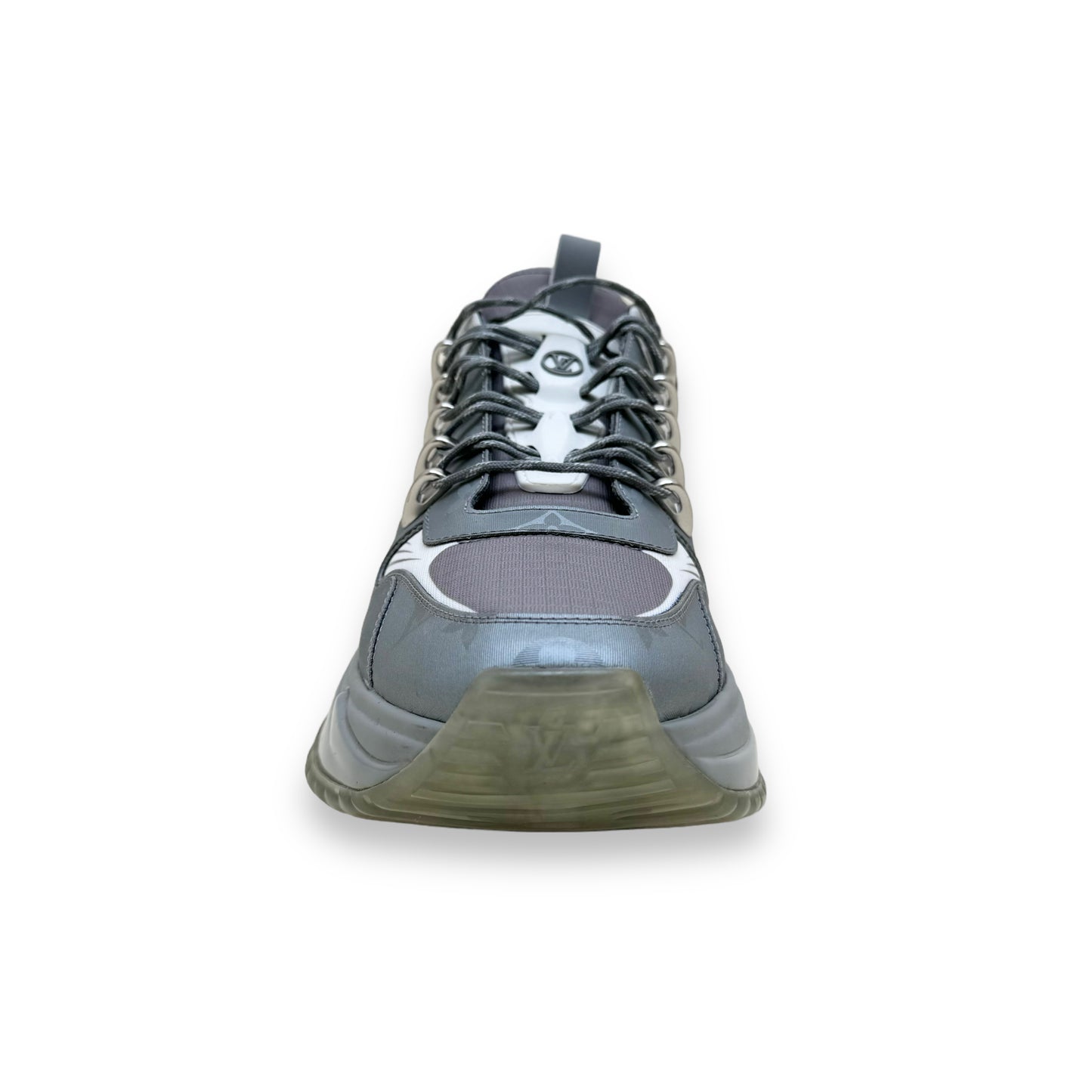 LOUIS VUITTON RUN AWAY PULSE REFLECTIVE MONOGRAM SNEAKERS GREY UK8.5