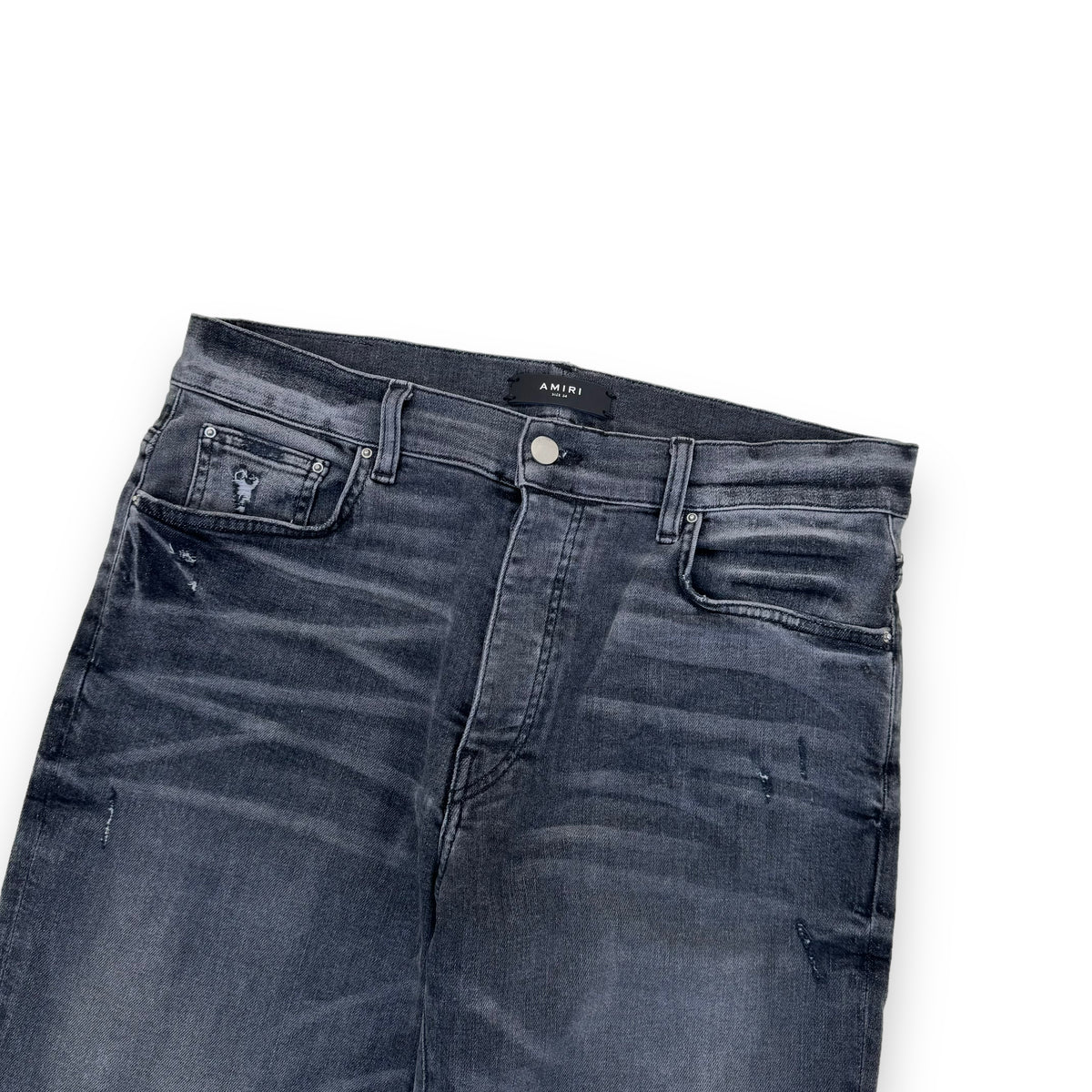 AMIRI DISTRESSED STRETCH-DENIM WASHED JEANS GREY 34W