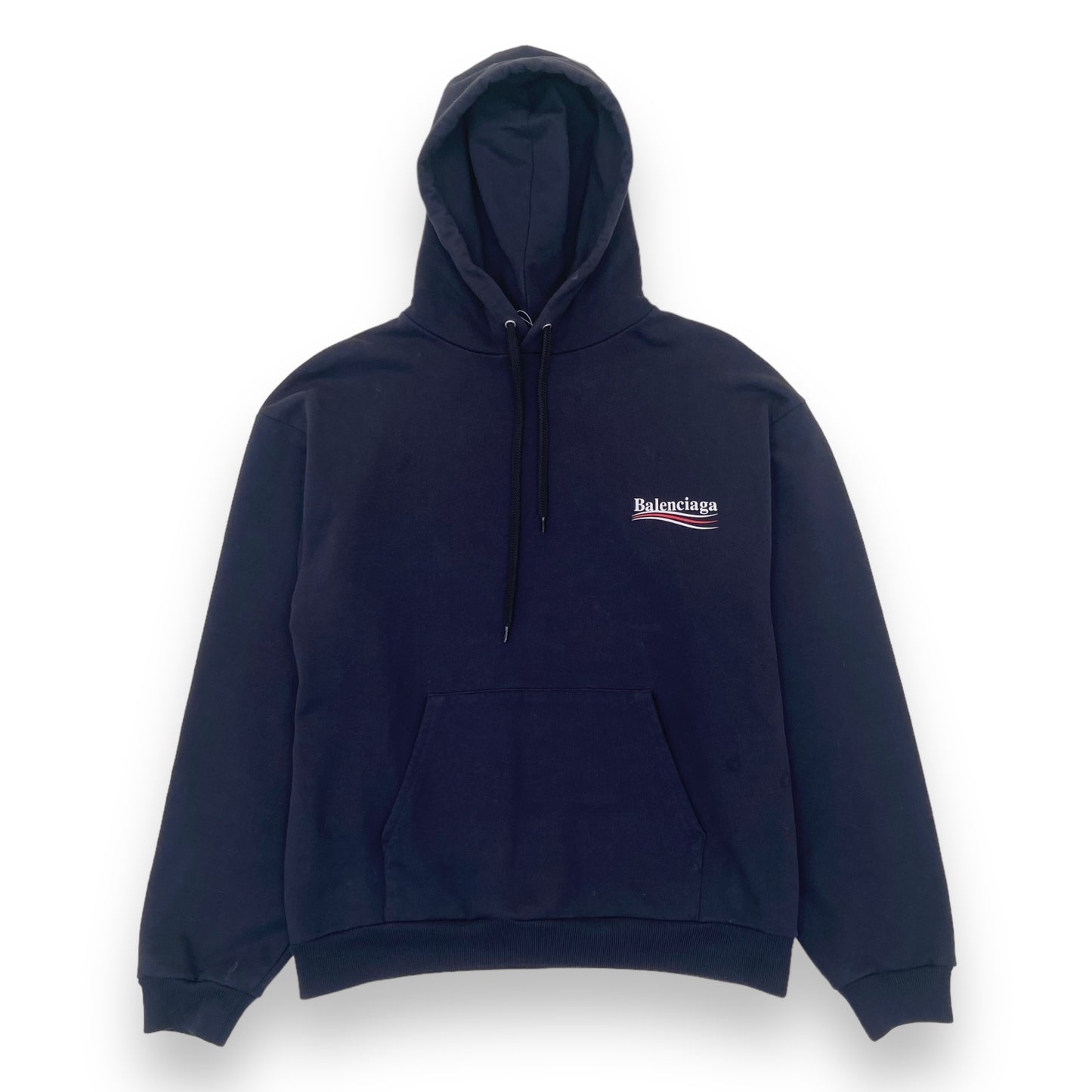 BALENCIAGA COTTON-JERSEY POLITICAL LOGO HOODIE NAVY M