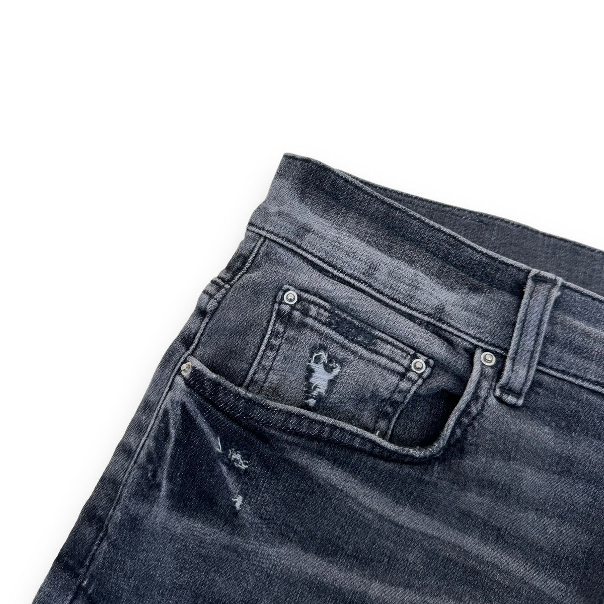 AMIRI DISTRESSED STRETCH-DENIM WASHED JEANS GREY 34W