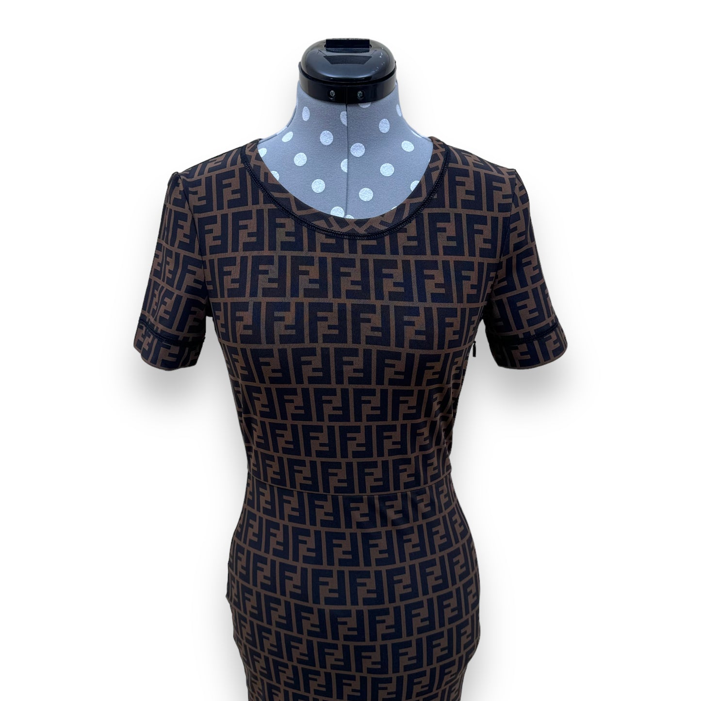 FENDI FF PRINTED LOGO COCKTAIL DRESS UK6