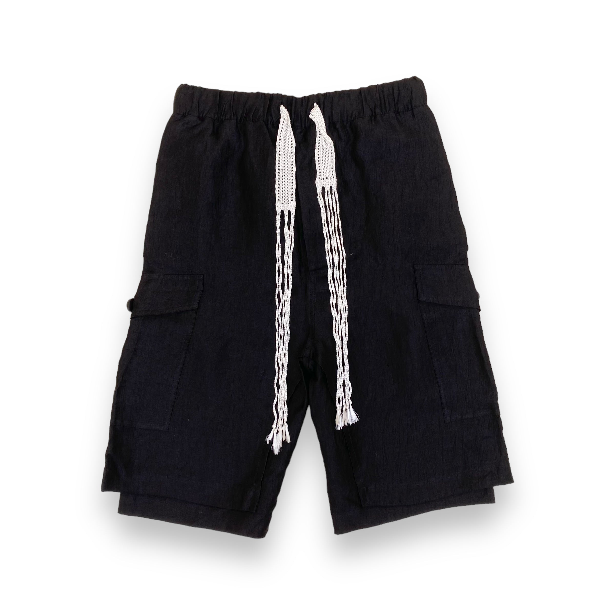 WALES BONNER WRINKLE LINEN XALAM SHORTS BLACK L