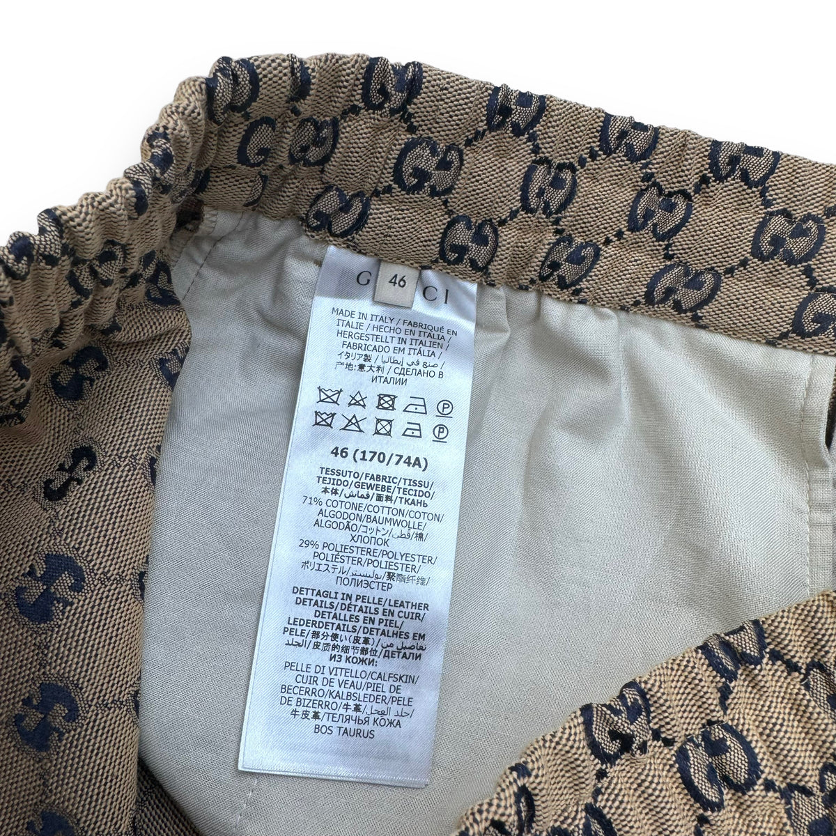 GUCCI GG CANVAS WITH LEATHER INTERLOCKING LOGO TROUSERS BEIGE S