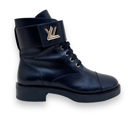 LOUIS VUITTON WONDERLAND FLAT RANGER CALF LEATHER BOOTS BLACK UK4.5