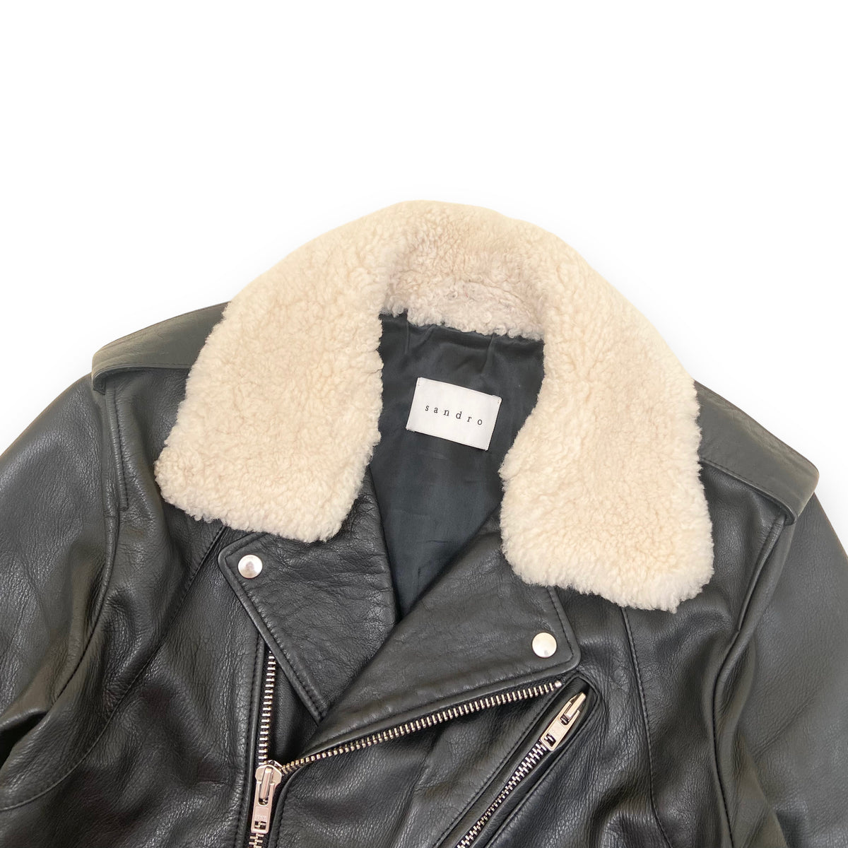 SANDRO CALFSKIN LEATHER JACKET BLACK M