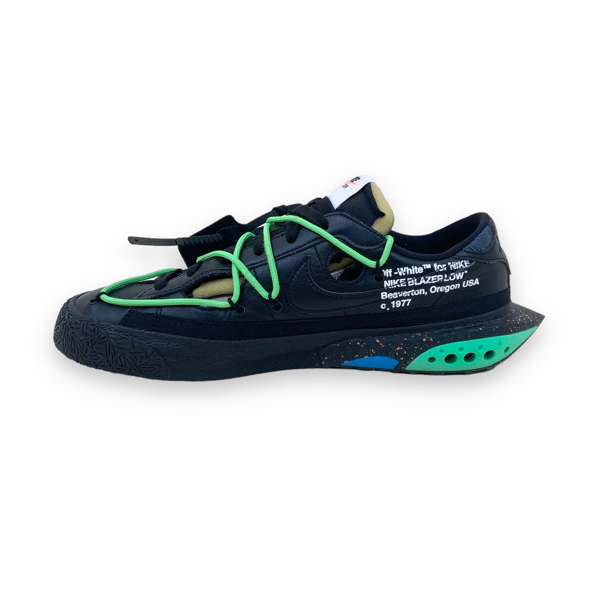 NIKE BLAZER LOW X OFF-WHITE ‘77 SNEAKERS BLACK ELECTRO GREEN UK8