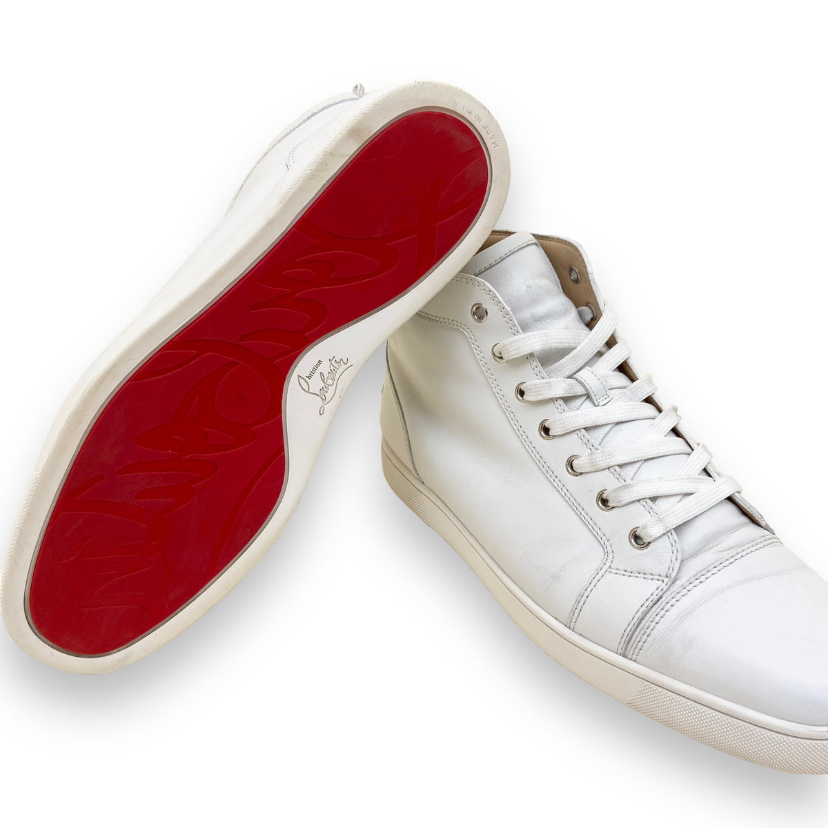 CHRISTIAN LOUBOUTIN LOUIS HIGH TOP LEATHER SNEAKERS WHITE UK10.5