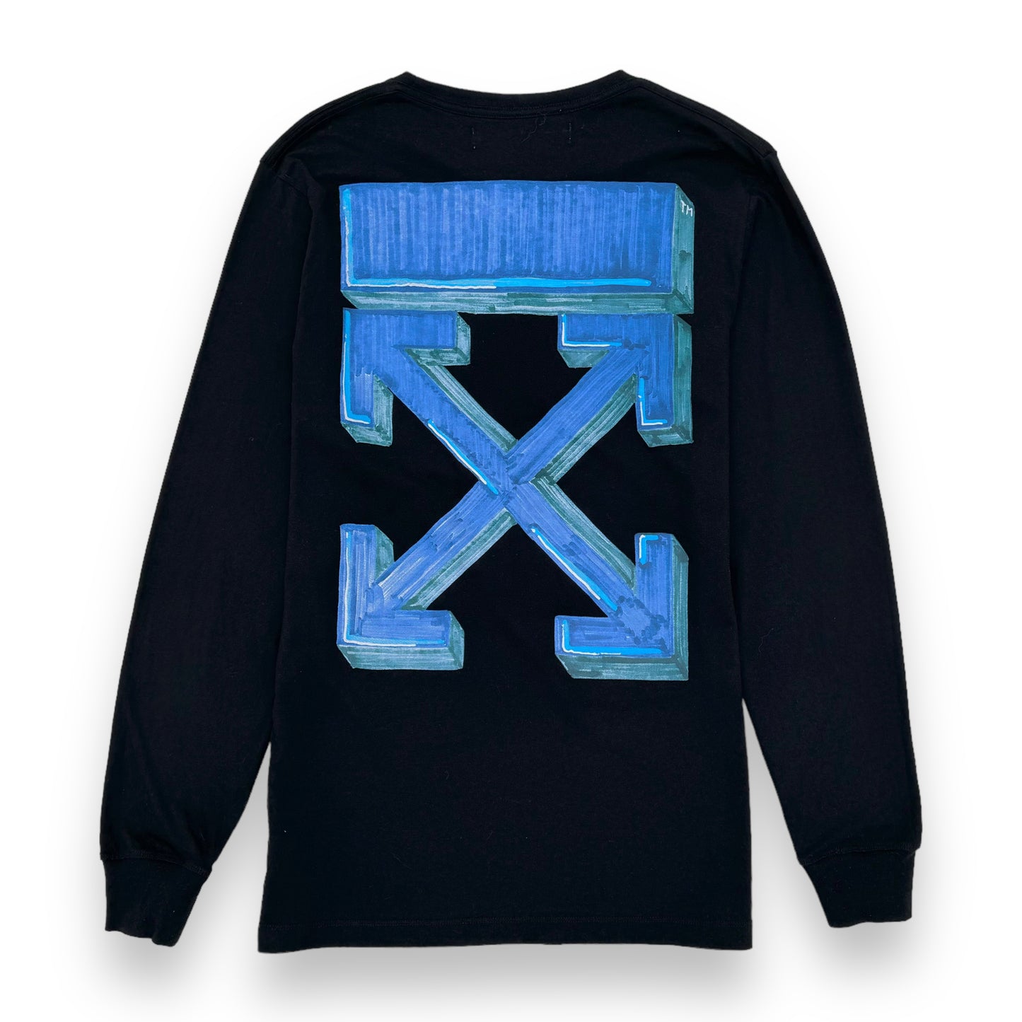 OFF-WHITE LONG-SLEEVE COTTON MARKER T-SHIRT BLACK / BLUE L