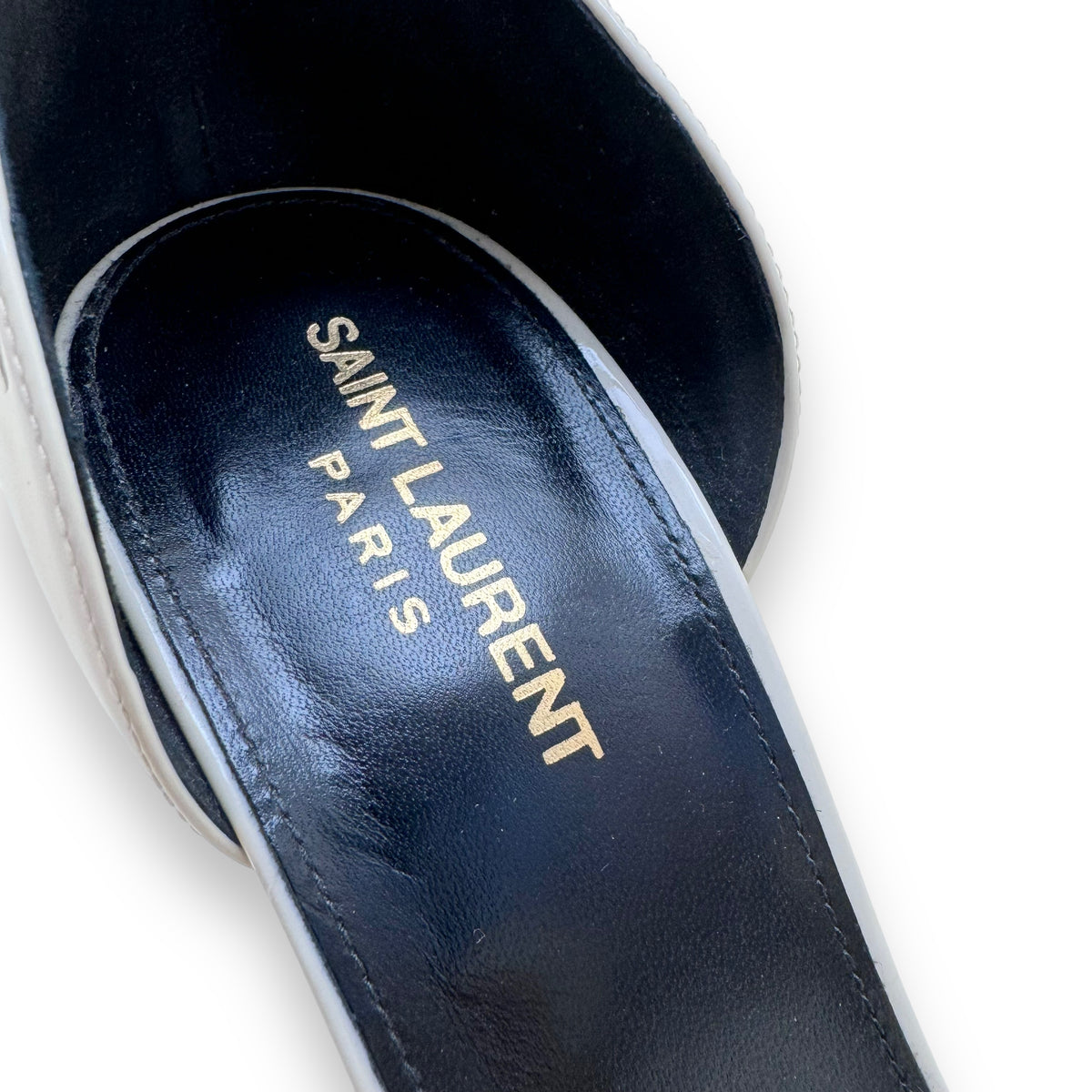 SAINT LAURENT OPYUM PATENT LEATHER SANDAL WHITE UK8