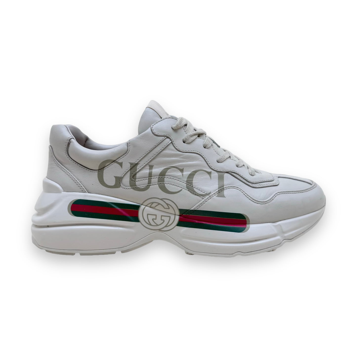 GUCCI RHYTON LOGO LEATHER SNEAKERS CREAM UK8