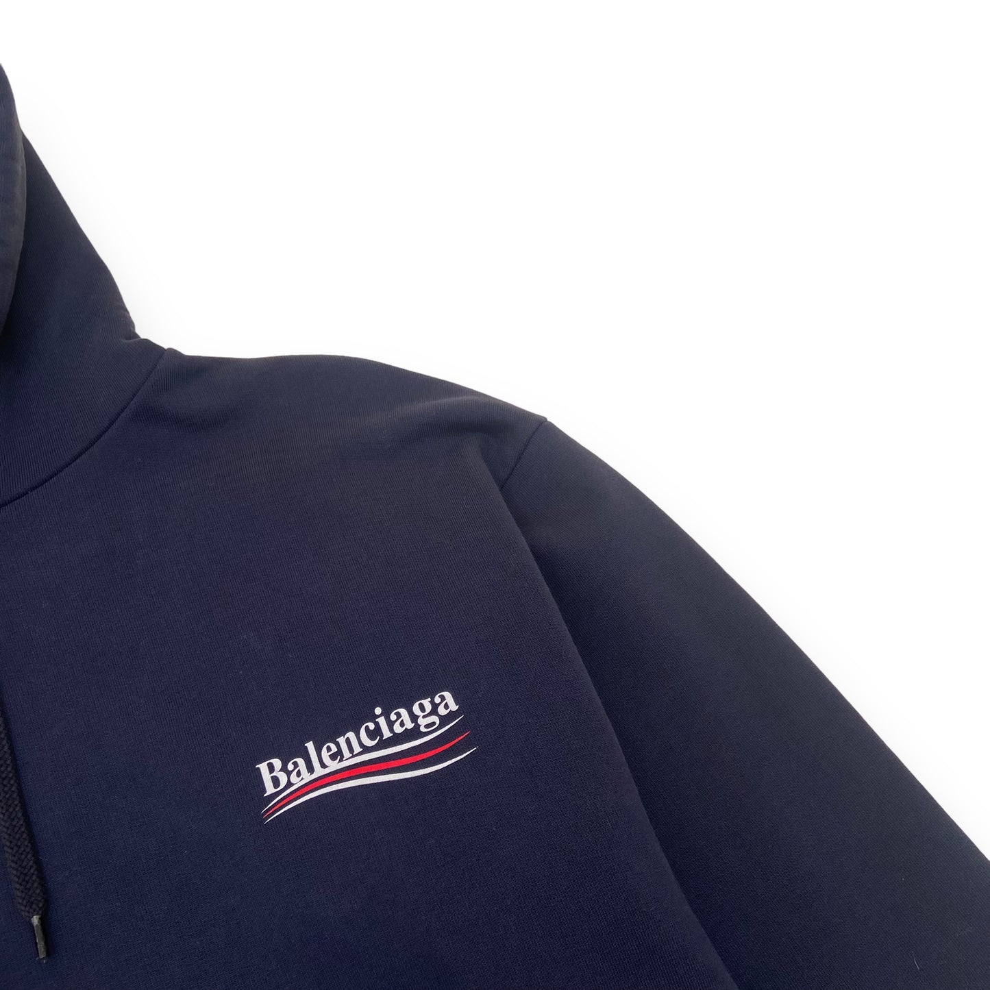 BALENCIAGA COTTON-JERSEY POLITICAL LOGO HOODIE NAVY M