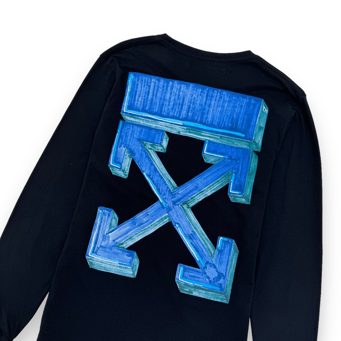 OFF-WHITE LONG-SLEEVE COTTON MARKER T-SHIRT BLACK / BLUE L