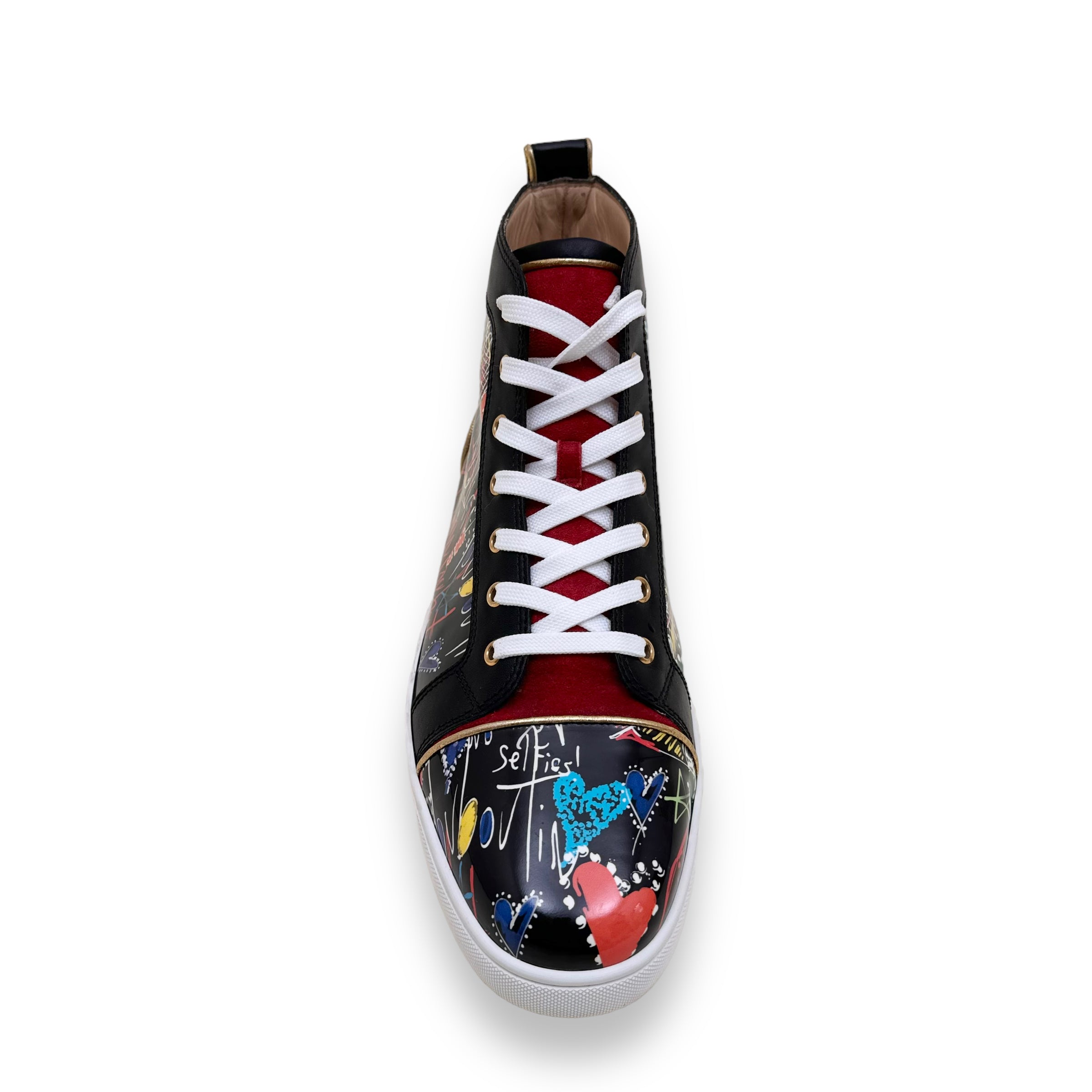 CHRISTIAN LOUBOUTIN PATENT LEATHER GRAFFITI HIGH TOP SNEAKER UK11