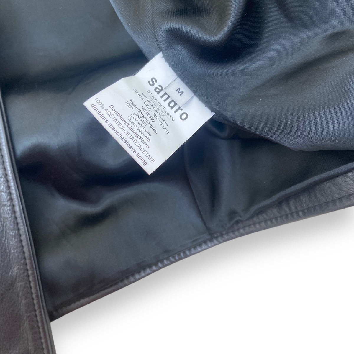 SANDRO CALFSKIN LEATHER JACKET BLACK M