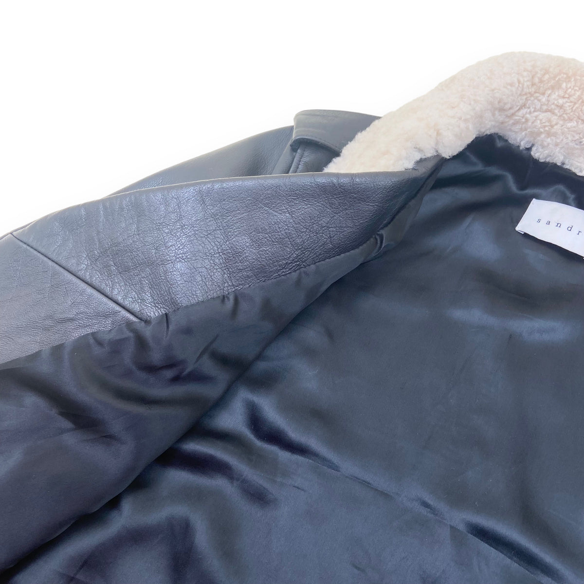 SANDRO CALFSKIN LEATHER JACKET BLACK M