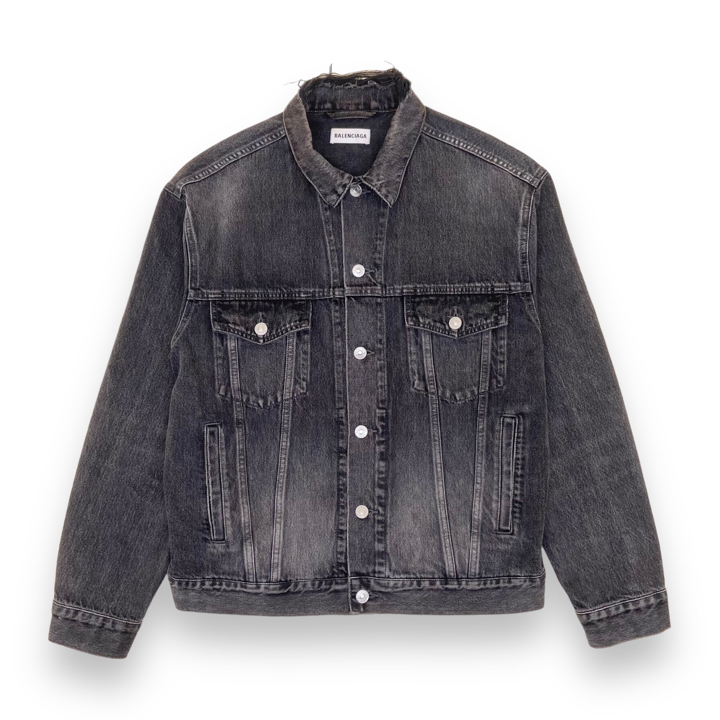 BALENCIAGA DISTRESSED WASHED DENIM JACKET BLACK S