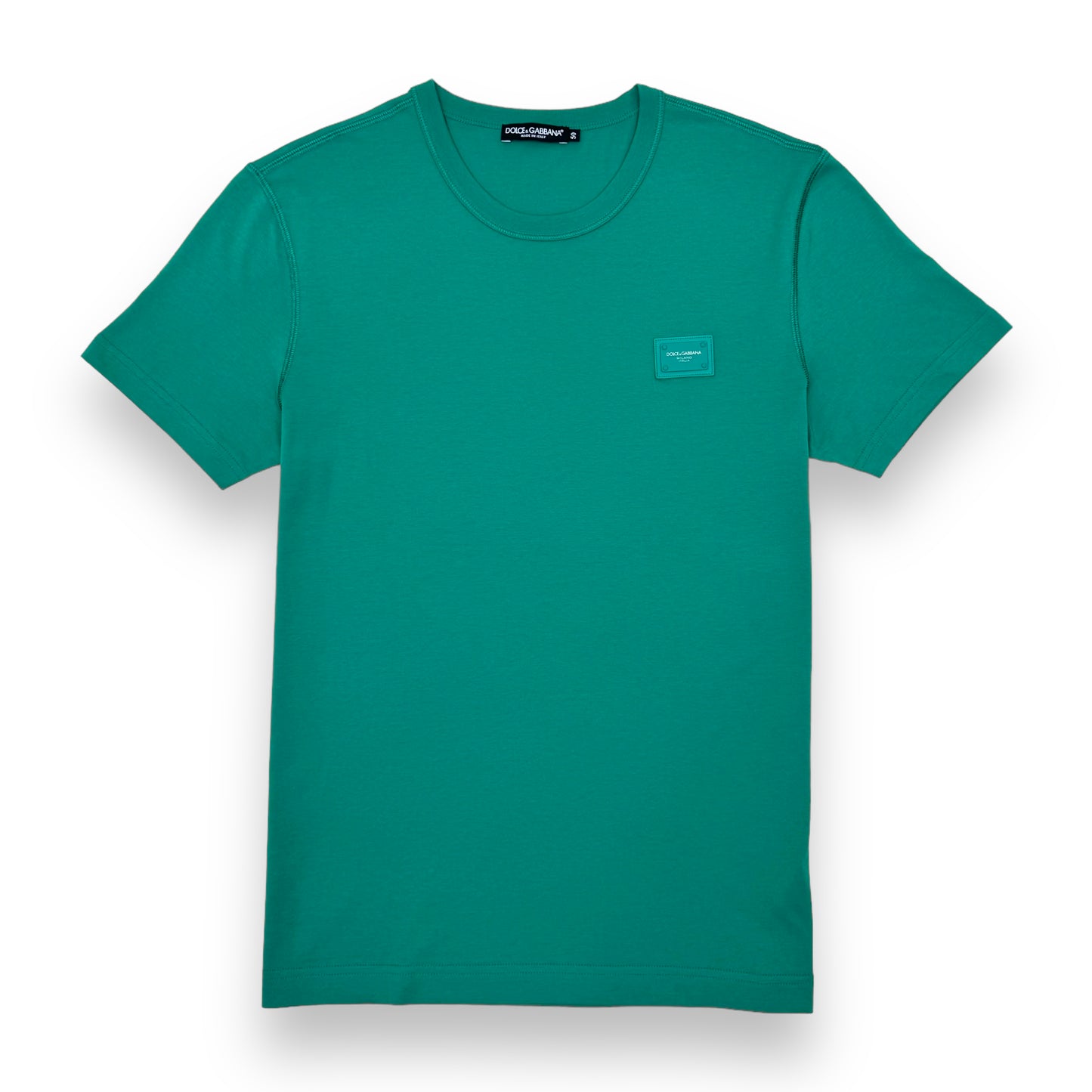 DOLCE & GABBANA COTTON PLATE LOGO T-SHIRT GREEN L