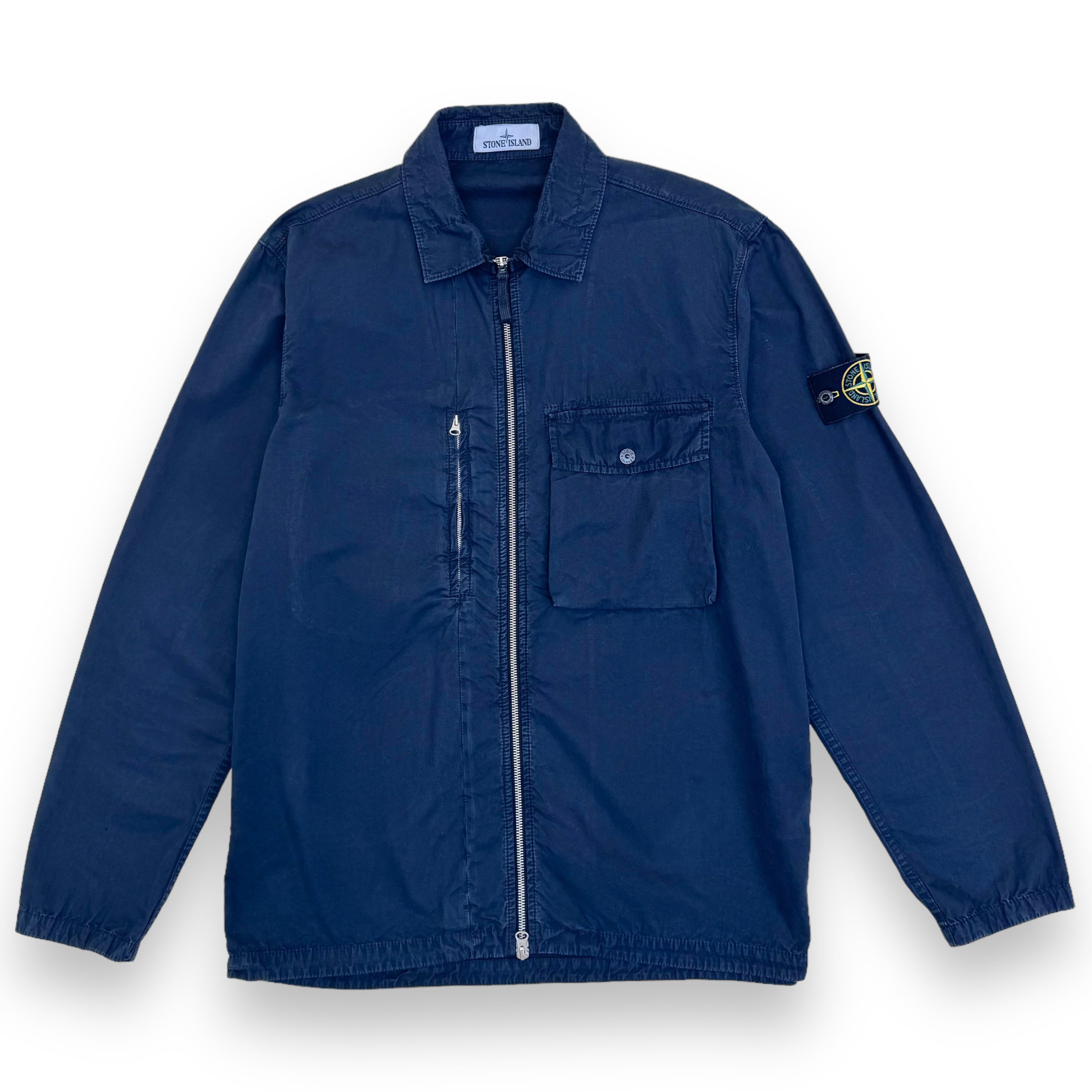 STONE ISLAND GARMENT DYED POCKET ZIP-UP OVERSHIRT NAVY XL