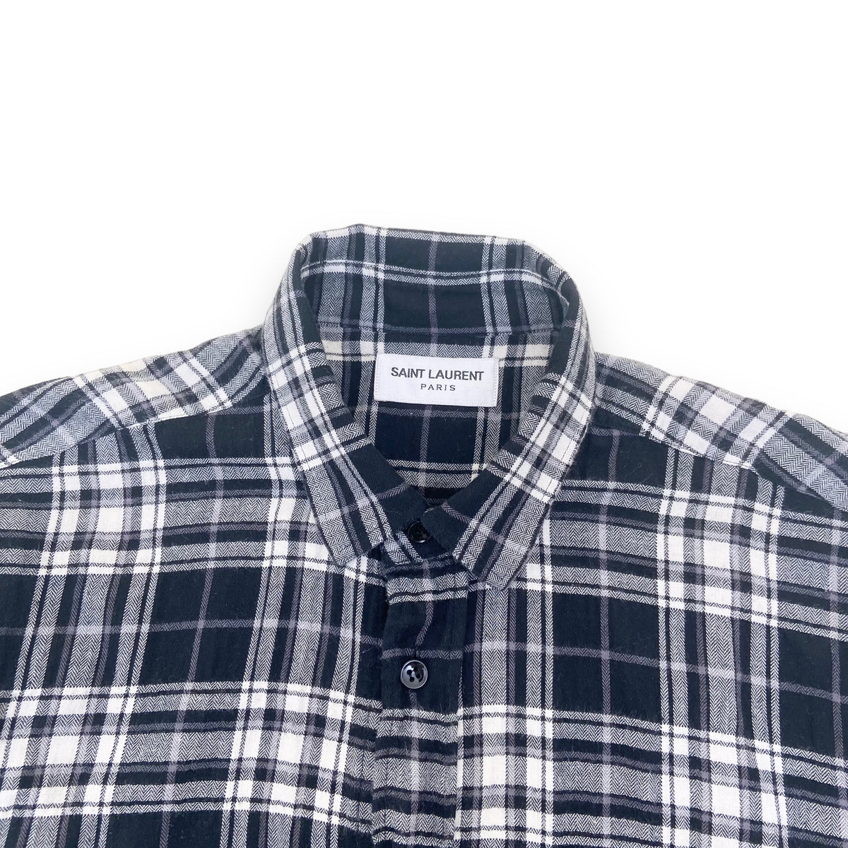 SAINT LAURENT CHECKED COTTON SHIRT BLACK / WHITE S