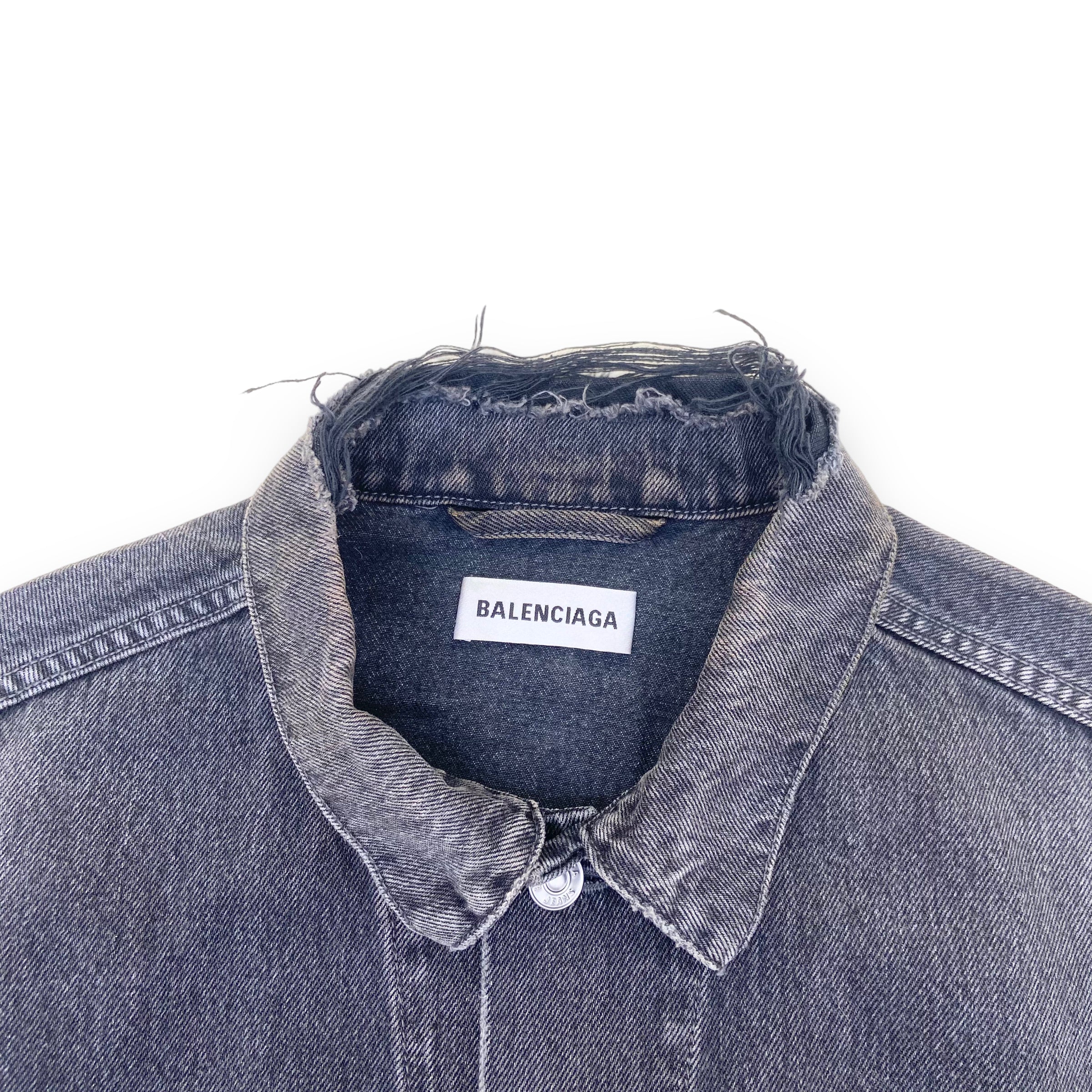 BALENCIAGA DISTRESSED WASHED DENIM JACKET BLACK S