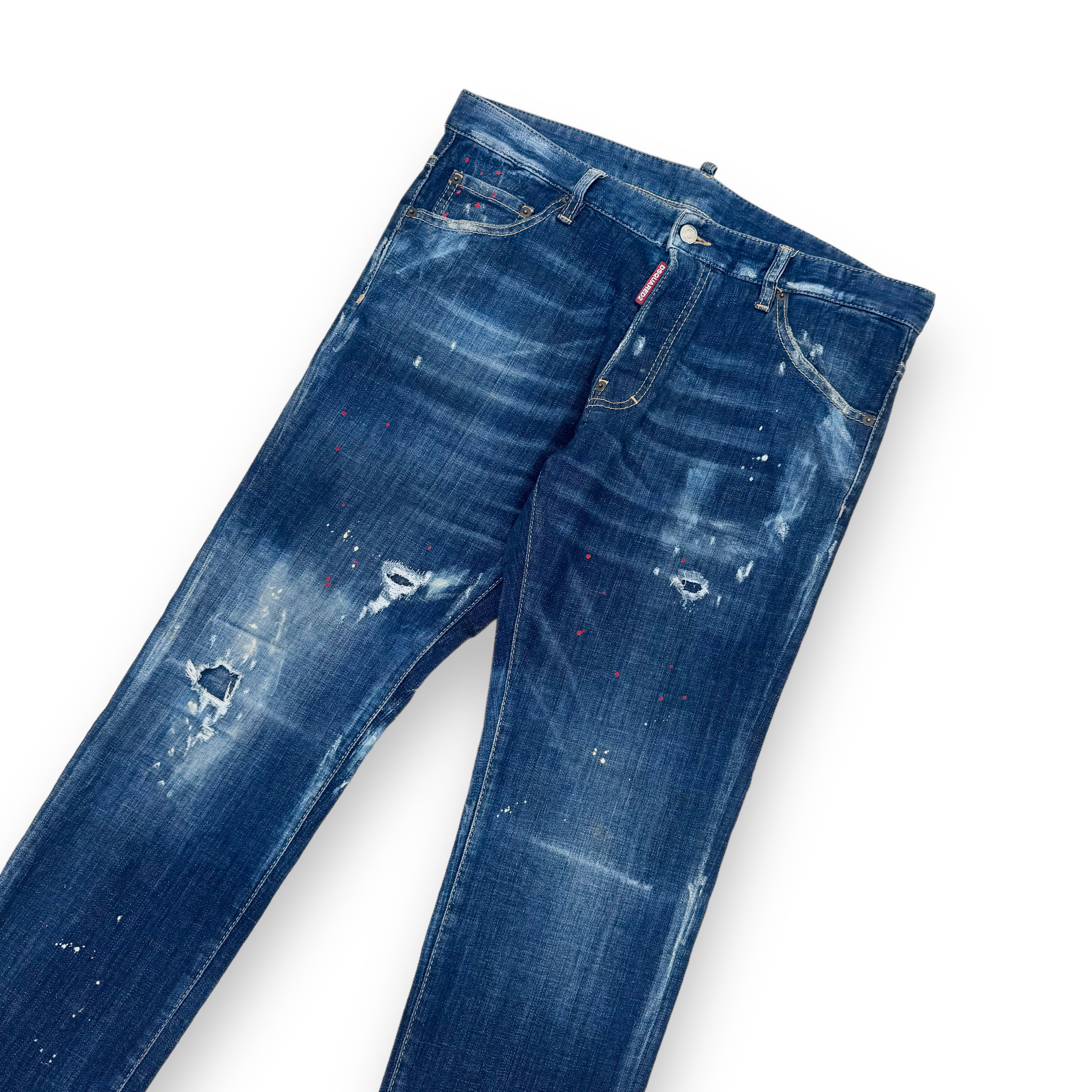 DSQUARED2 DISTRESSED PAINT SPLATTER DENIM JEANS BLUE XL