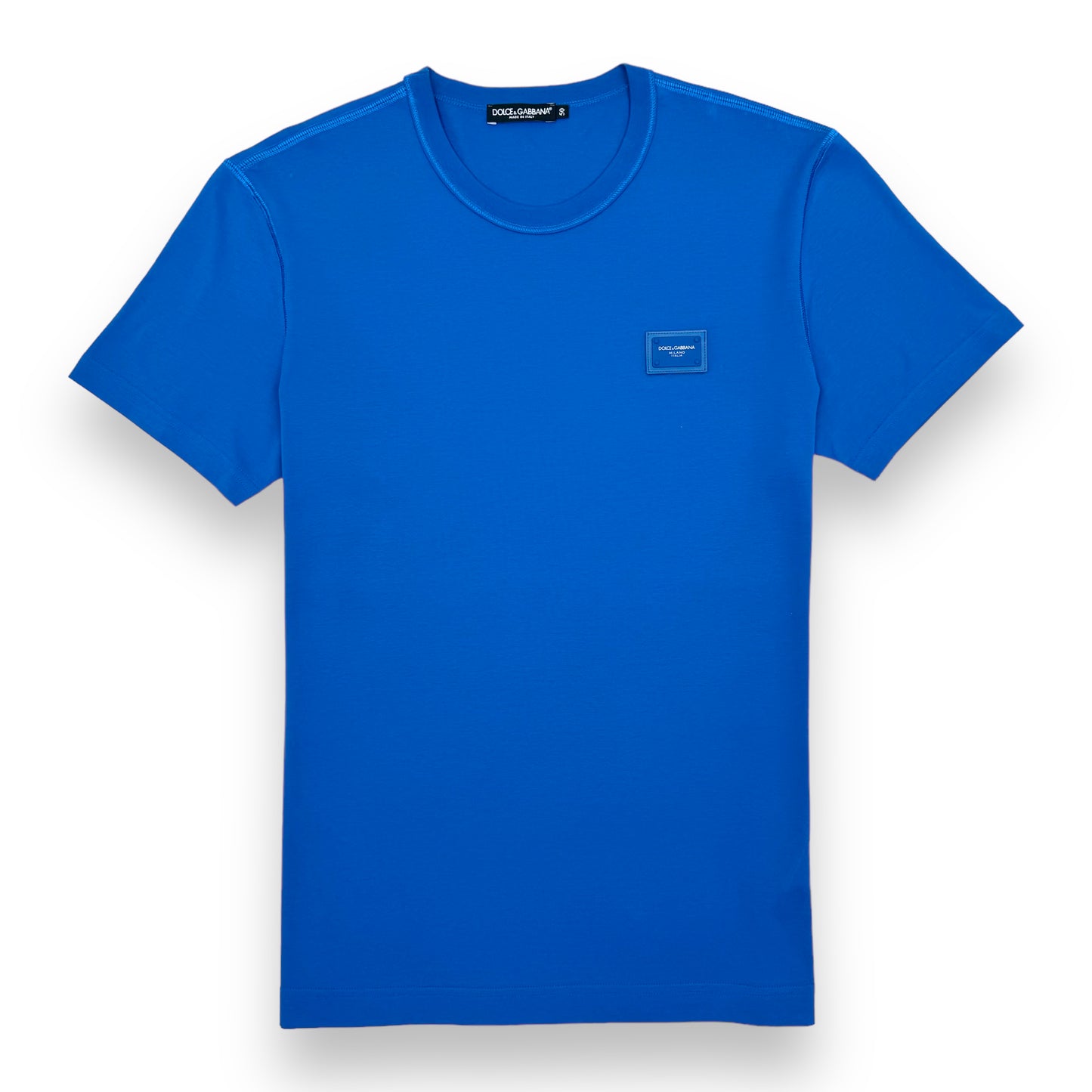 DOLCE & GABBANA PLATE LOGO COTTON T-SHIRT BLUE L