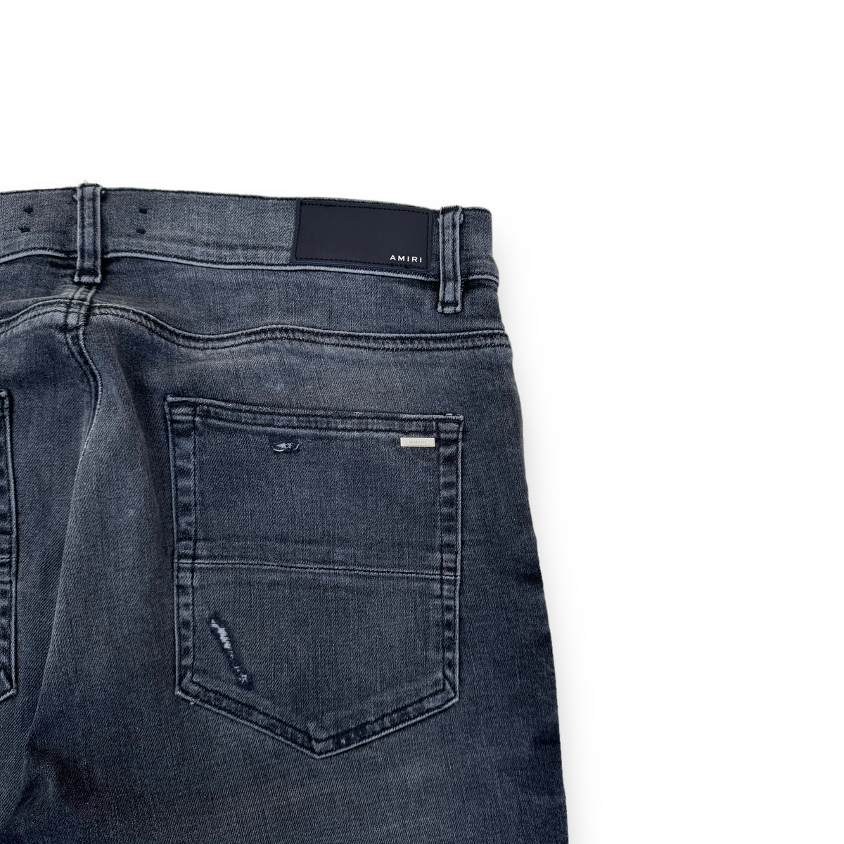 AMIRI DISTRESSED STRETCH-DENIM WASHED JEANS GREY 34W