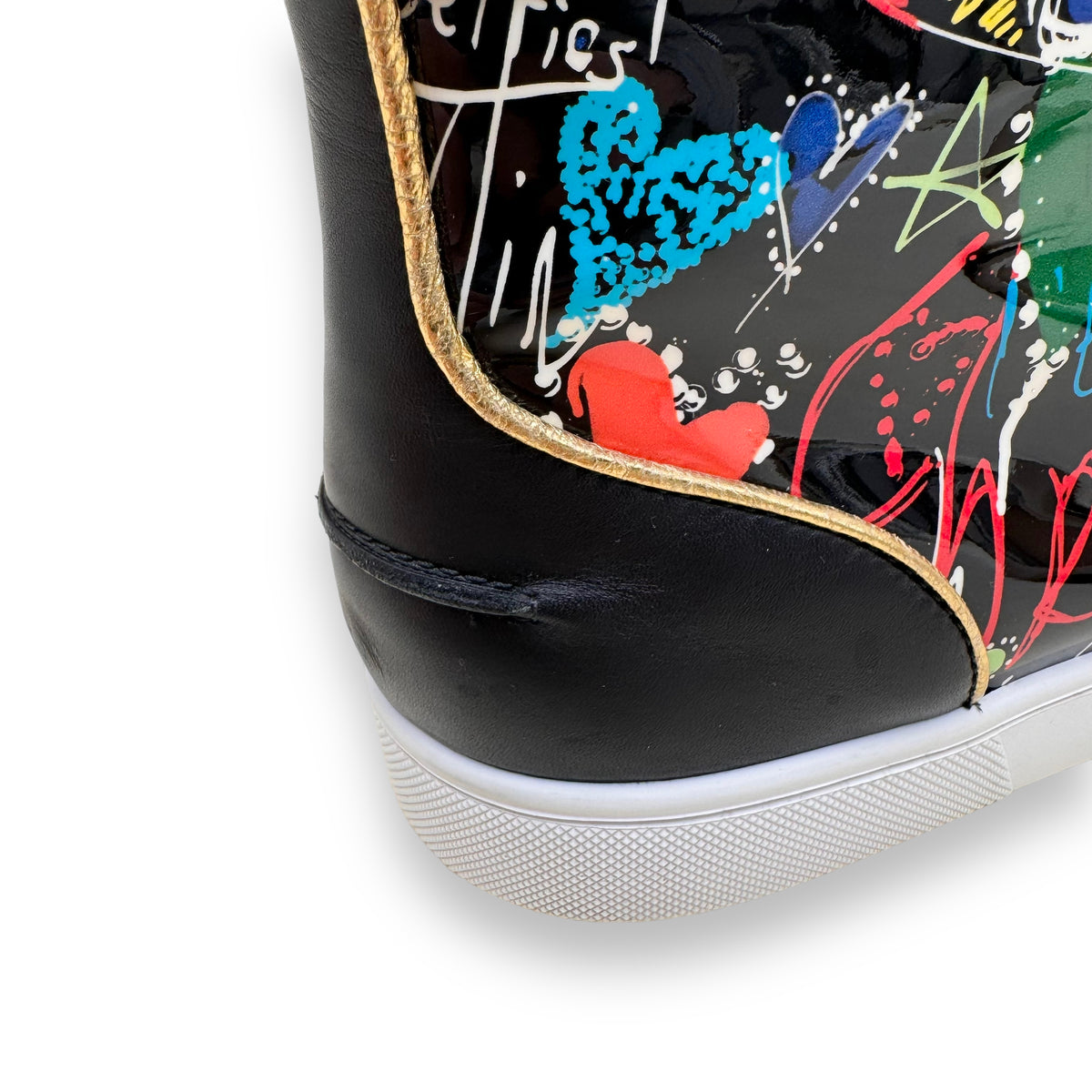 CHRISTIAN LOUBOUTIN PATENT LEATHER GRAFFITI HIGH TOP SNEAKER UK11