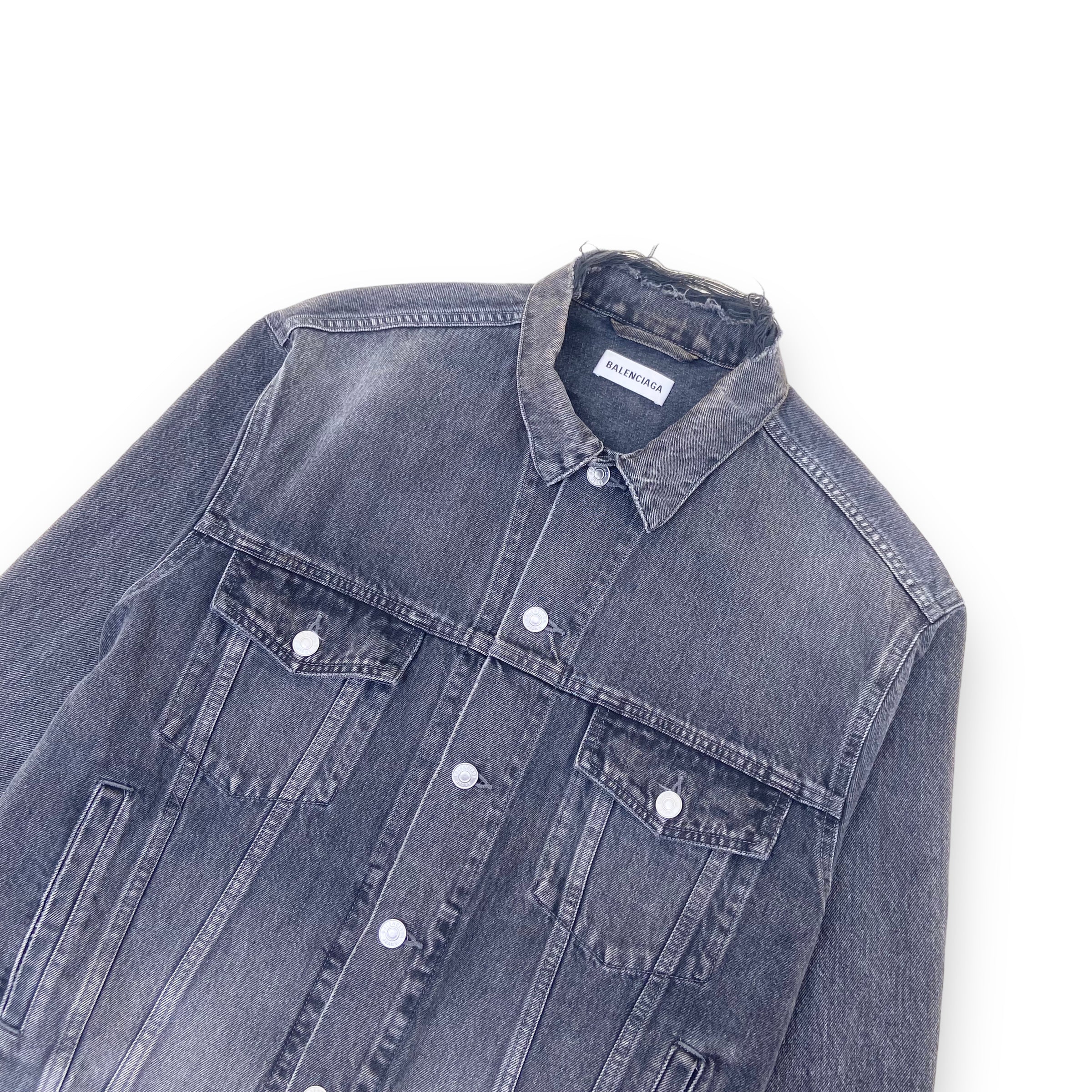BALENCIAGA DISTRESSED WASHED DENIM JACKET BLACK S