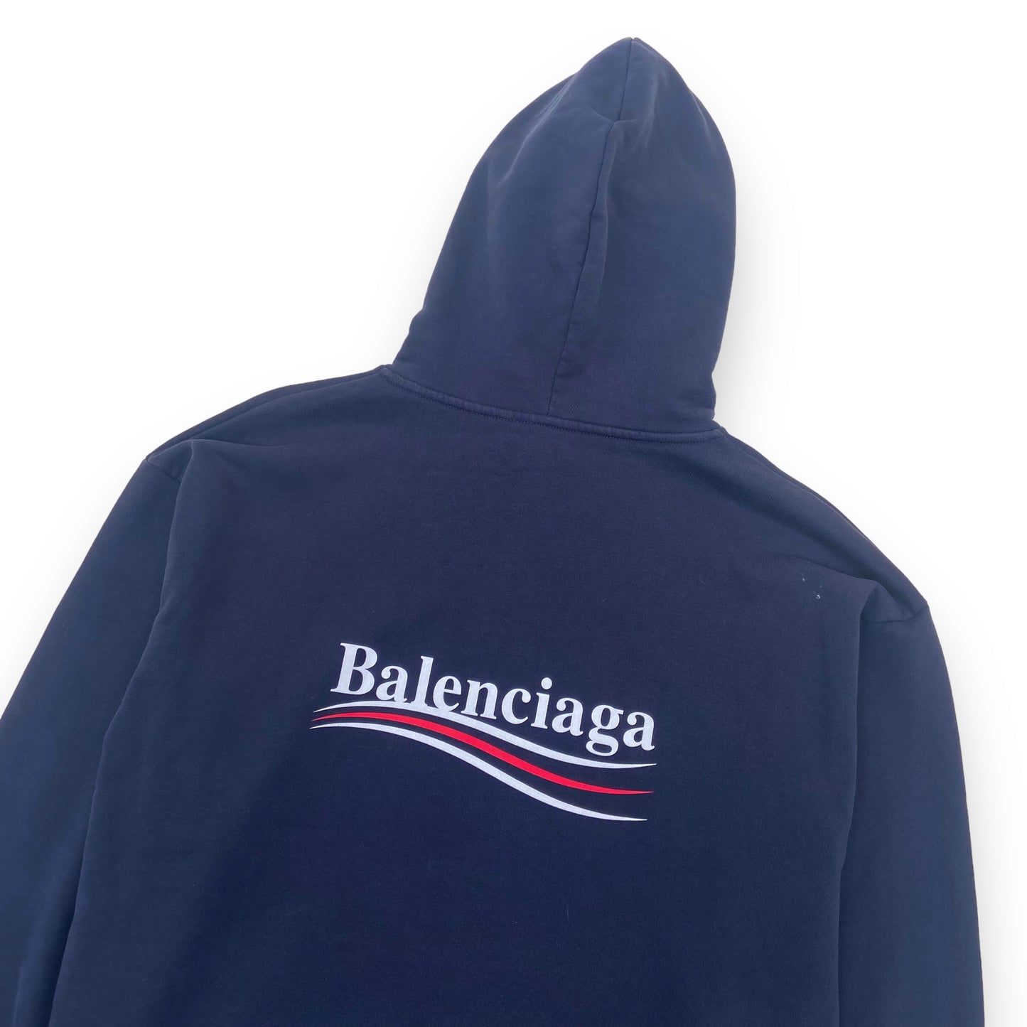 BALENCIAGA COTTON-JERSEY POLITICAL LOGO HOODIE NAVY M