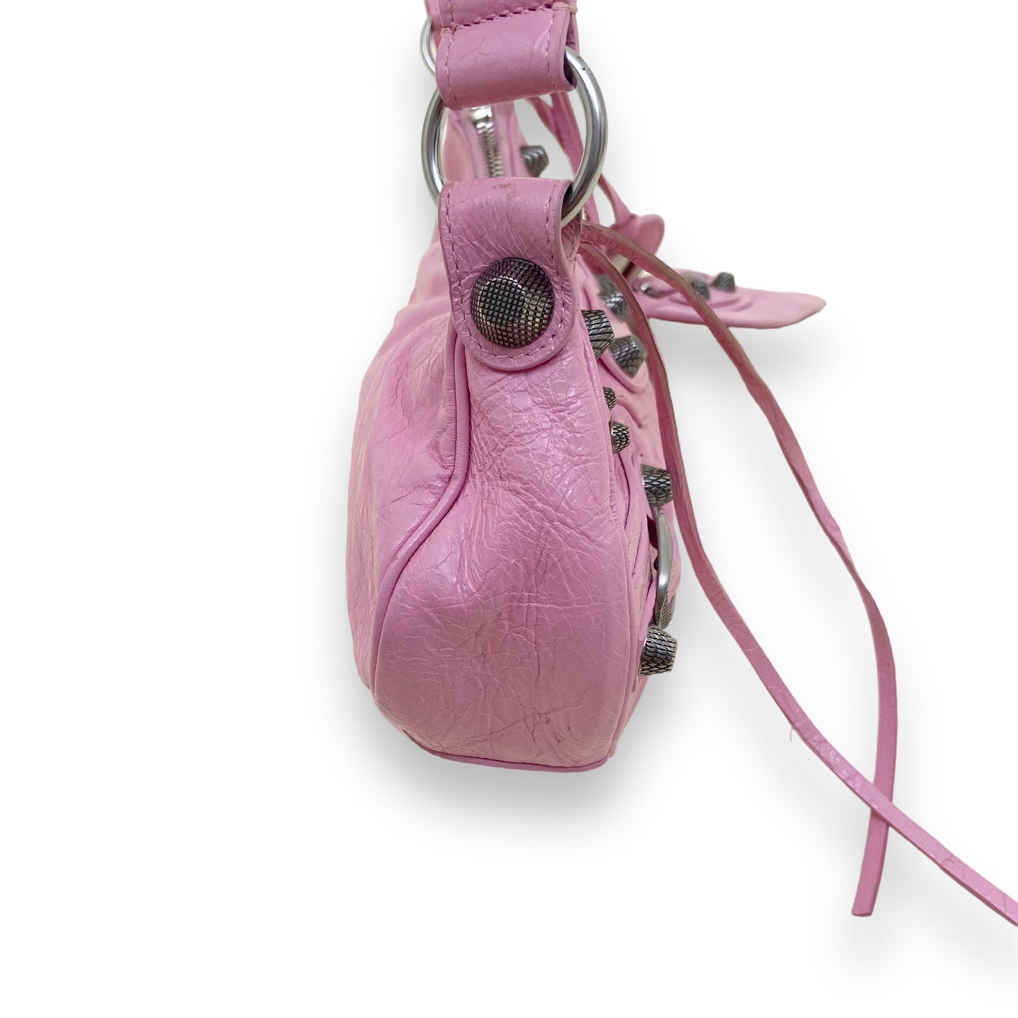 BALENCIAGA LE CAGOLE BRAIDED HANDLE LEATHER SHOULDER BAG PINK XS