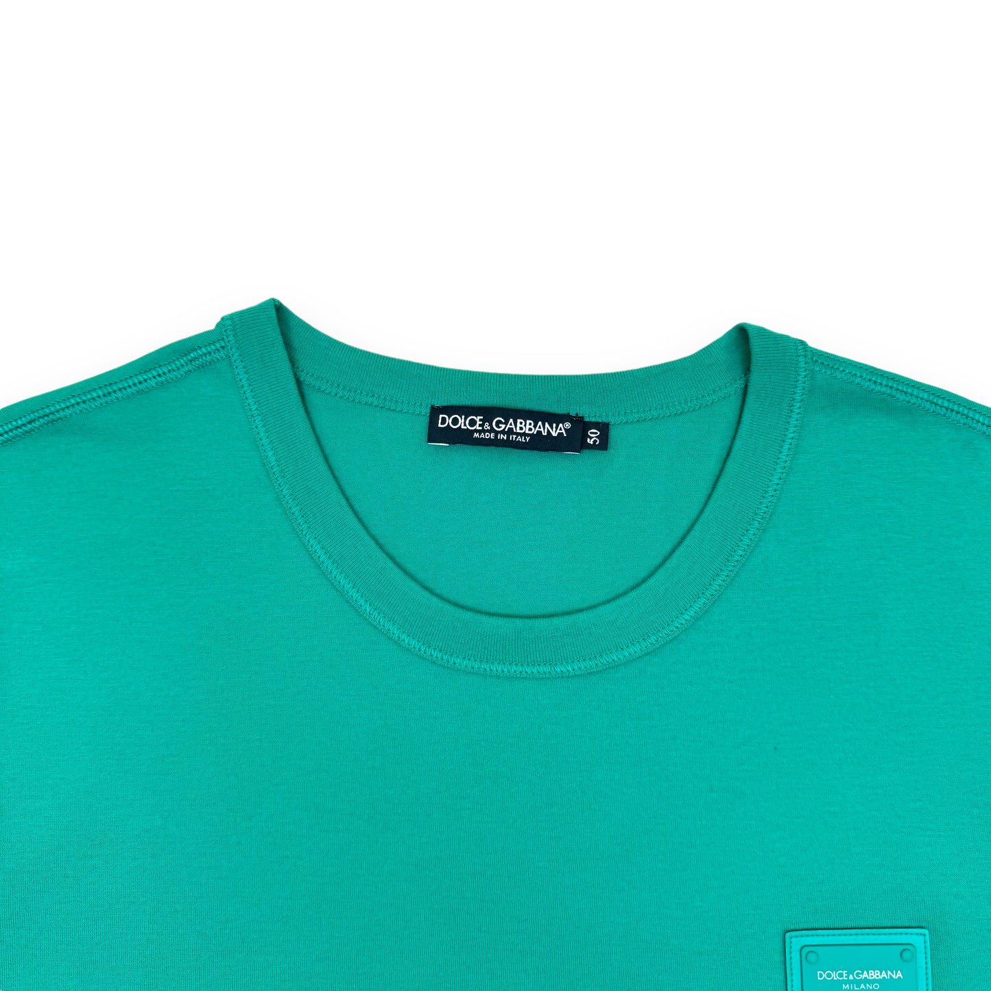 DOLCE & GABBANA COTTON PLATE LOGO T-SHIRT GREEN L