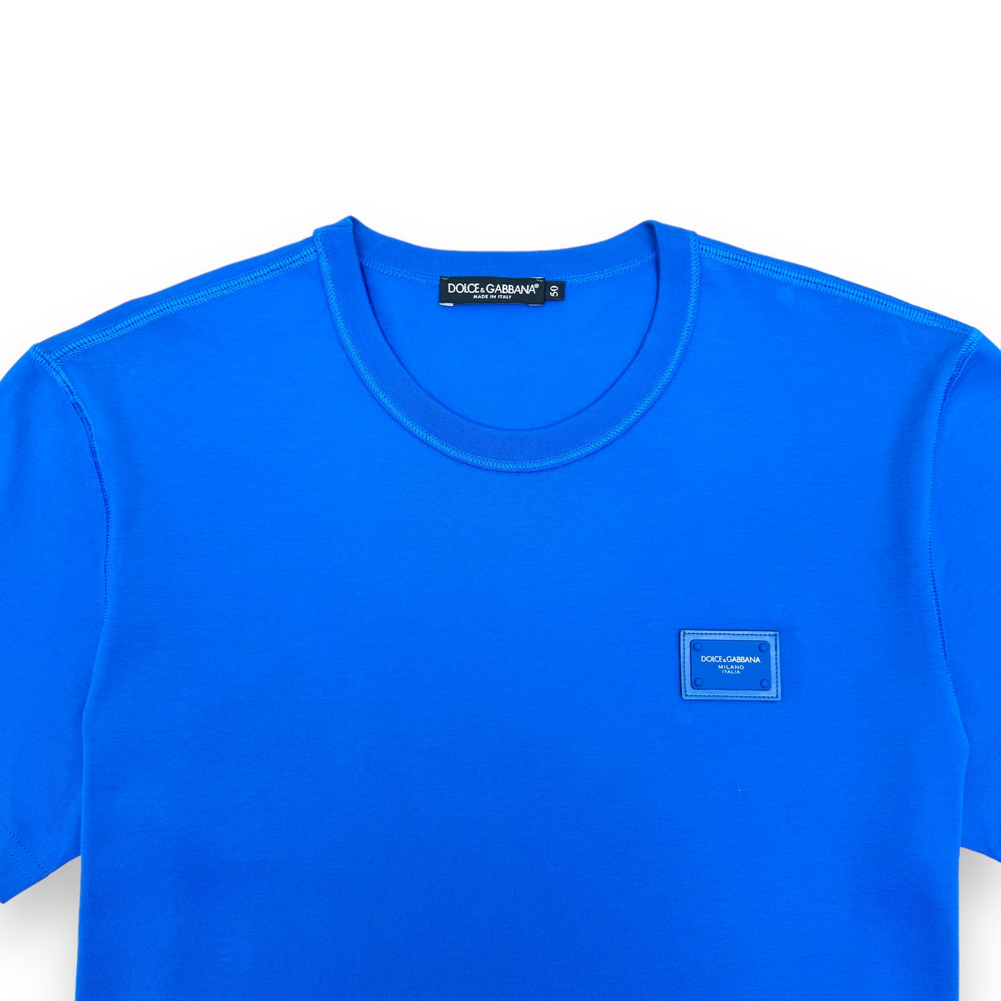 DOLCE & GABBANA PLATE LOGO COTTON T-SHIRT BLUE L