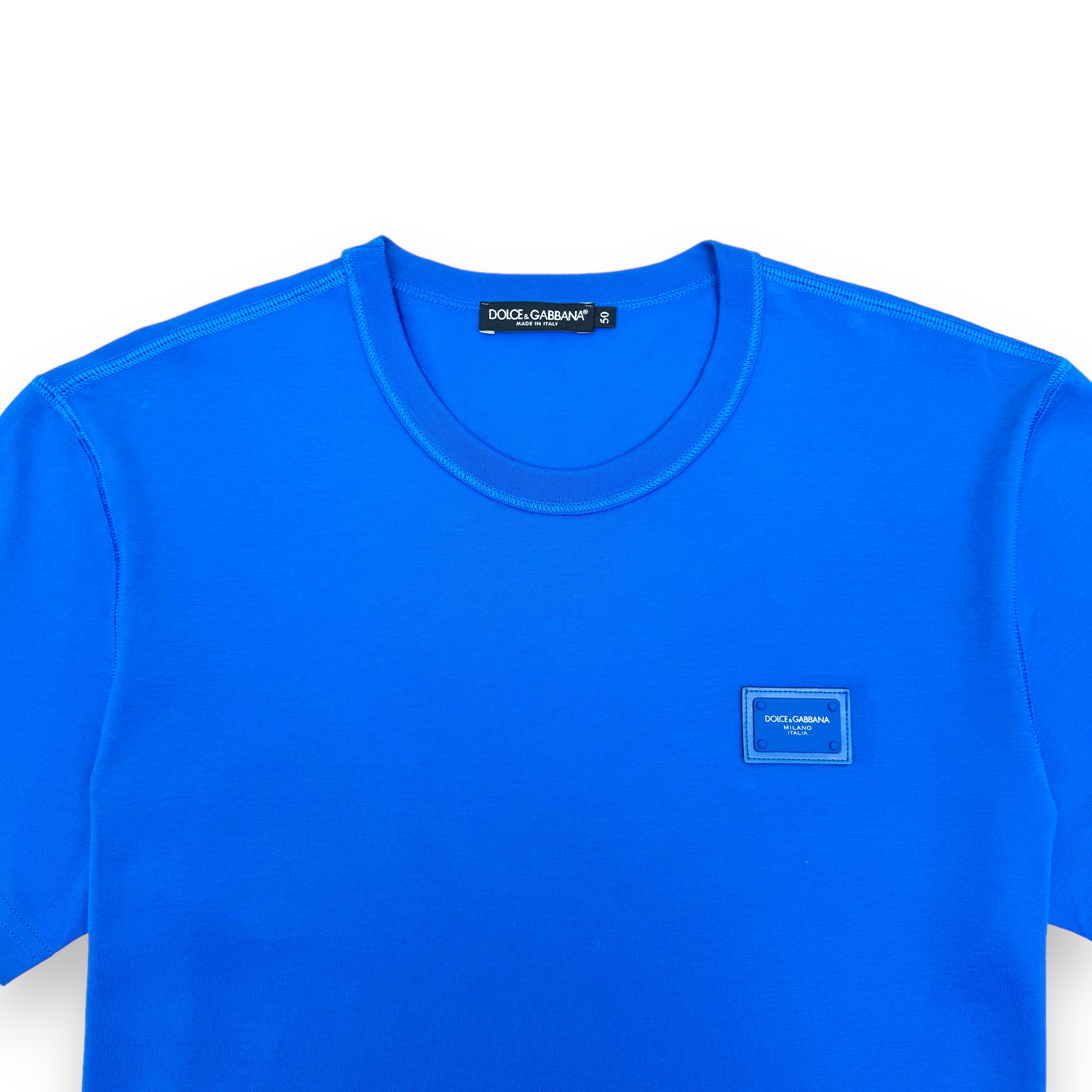 DOLCE & GABBANA PLATE LOGO COTTON T-SHIRT BLUE L