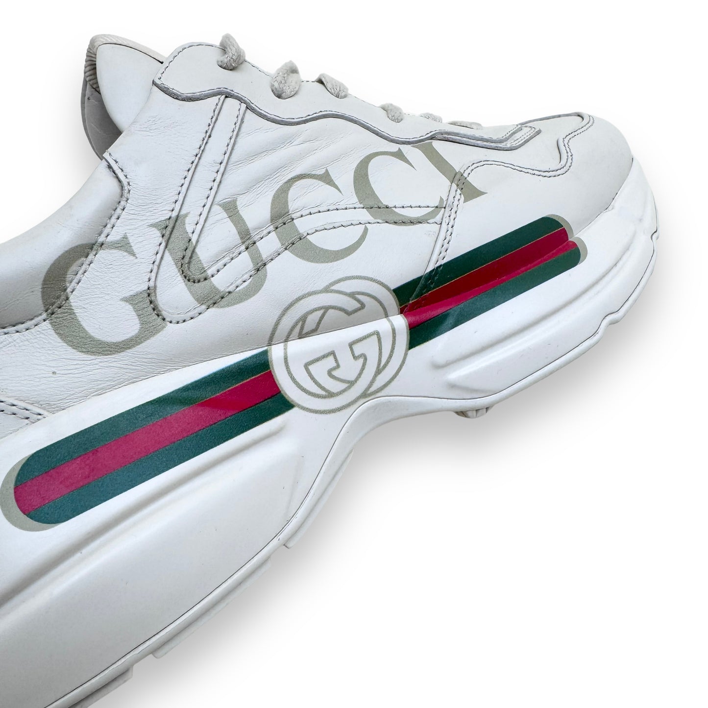 GUCCI RHYTON LOGO LEATHER SNEAKERS CREAM UK8