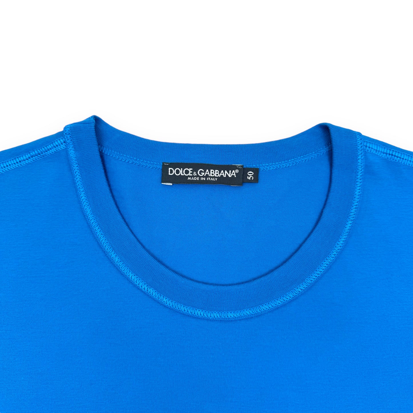 DOLCE & GABBANA PLATE LOGO COTTON T-SHIRT BLUE L