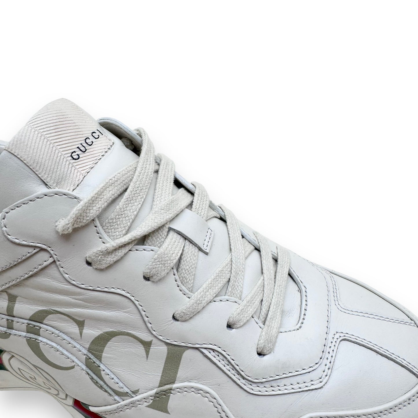 GUCCI RHYTON LOGO LEATHER SNEAKERS CREAM UK8