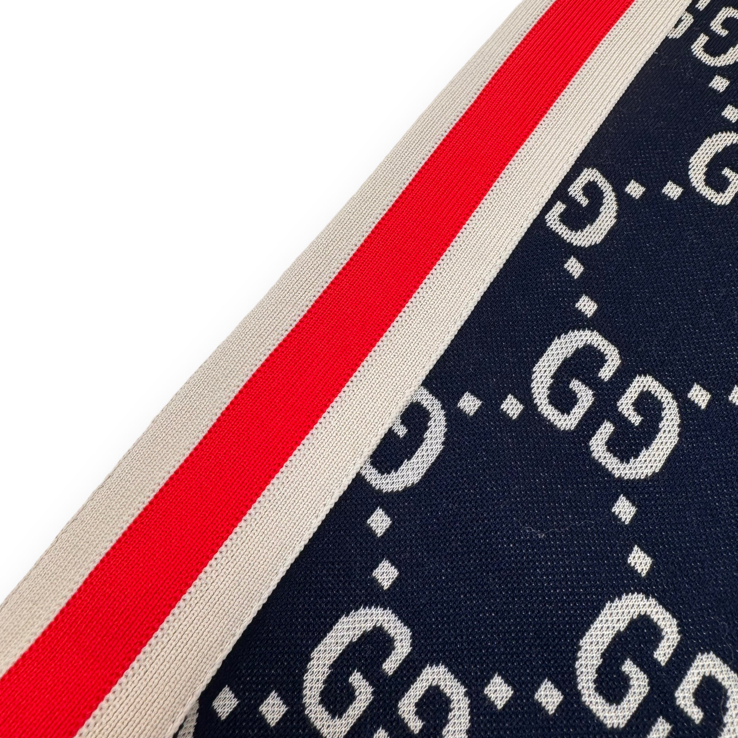 GUCCI GG TAPERED STRIPED LOGO-INTARSIA COTTON TRACK PANTS NAVY L