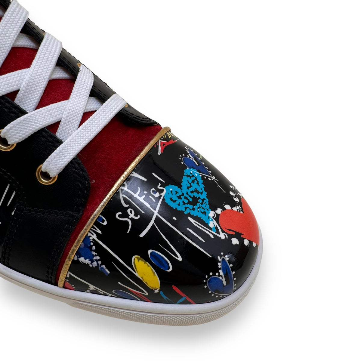 CHRISTIAN LOUBOUTIN PATENT LEATHER GRAFFITI HIGH TOP SNEAKER UK11