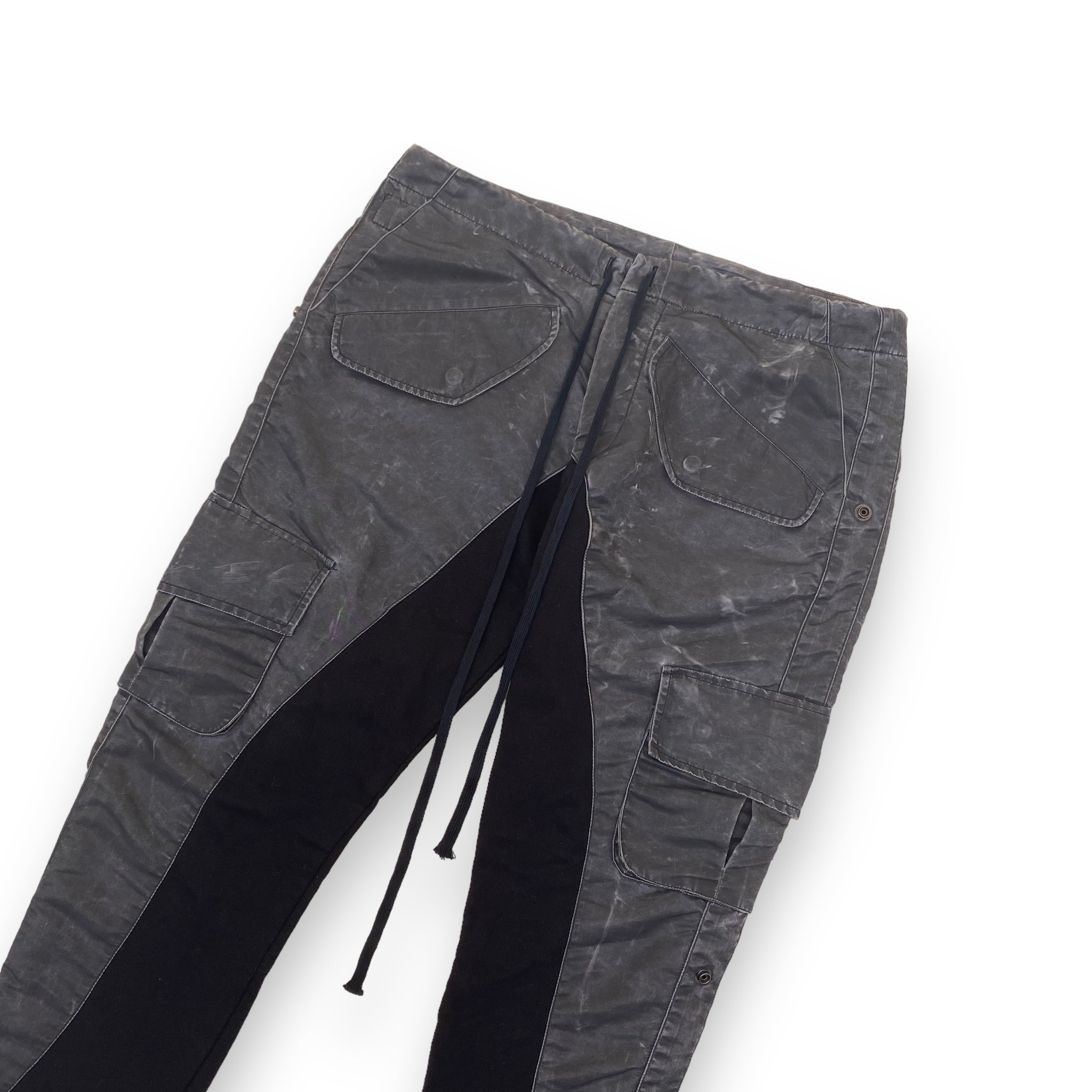 GREG LAUREN WASHED SATIN 50/50 SLIM LOUNGE TROUSERS BLACK M