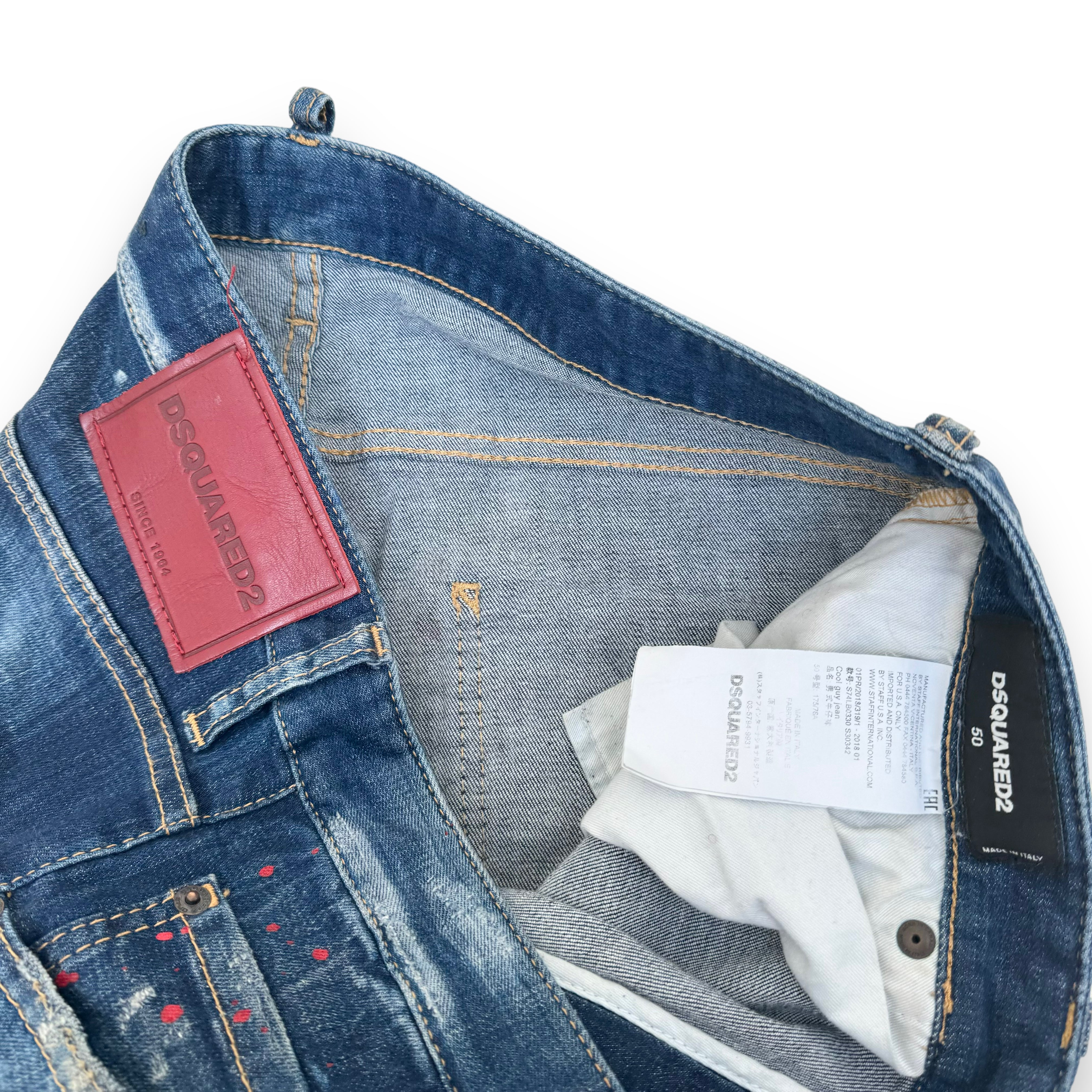 DSQUARED2 DISTRESSED PAINT SPLATTER DENIM JEANS BLUE XL