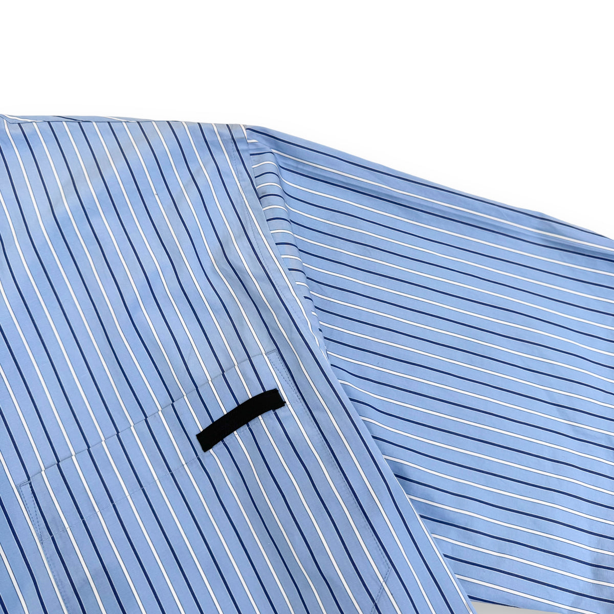 PRADA STRIPED LOGO PATCH COTTON SHORT SLEEVE SHIRT BLUE M