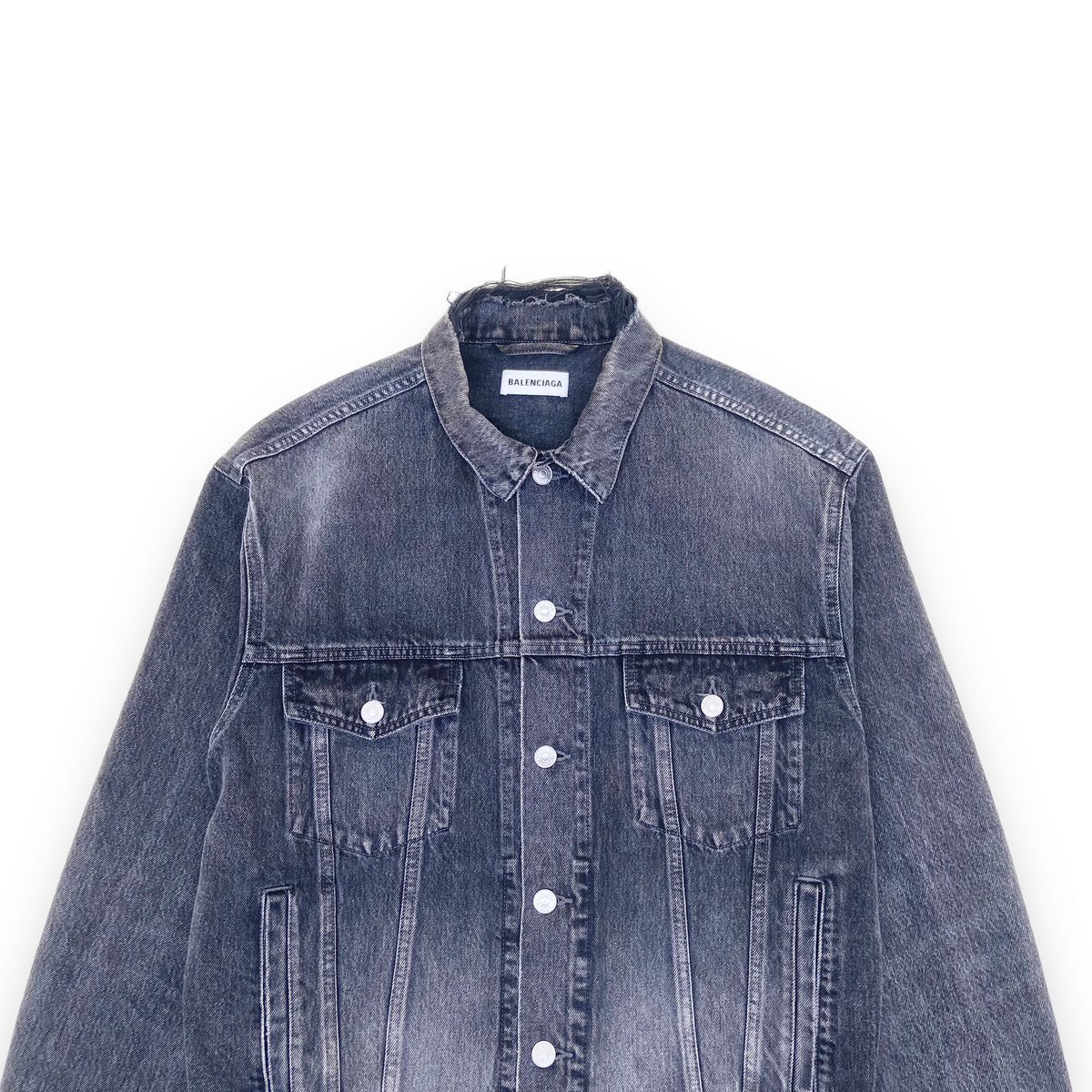 BALENCIAGA DISTRESSED WASHED DENIM JACKET BLACK S