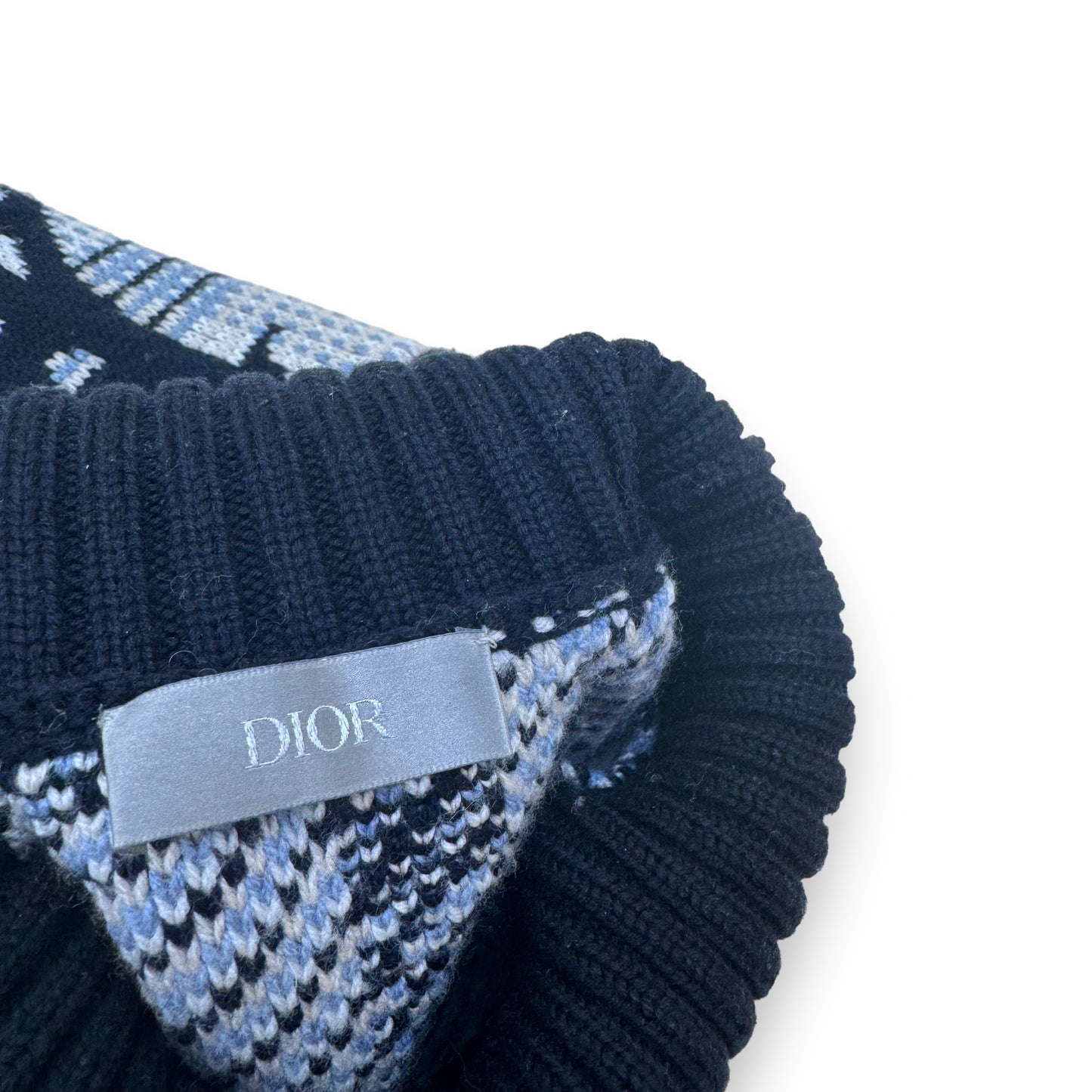 DIOR OBLIQUE MONOGRAM HIGH NECK KNITTED WOOL SWEATER BLUE / NAVY M